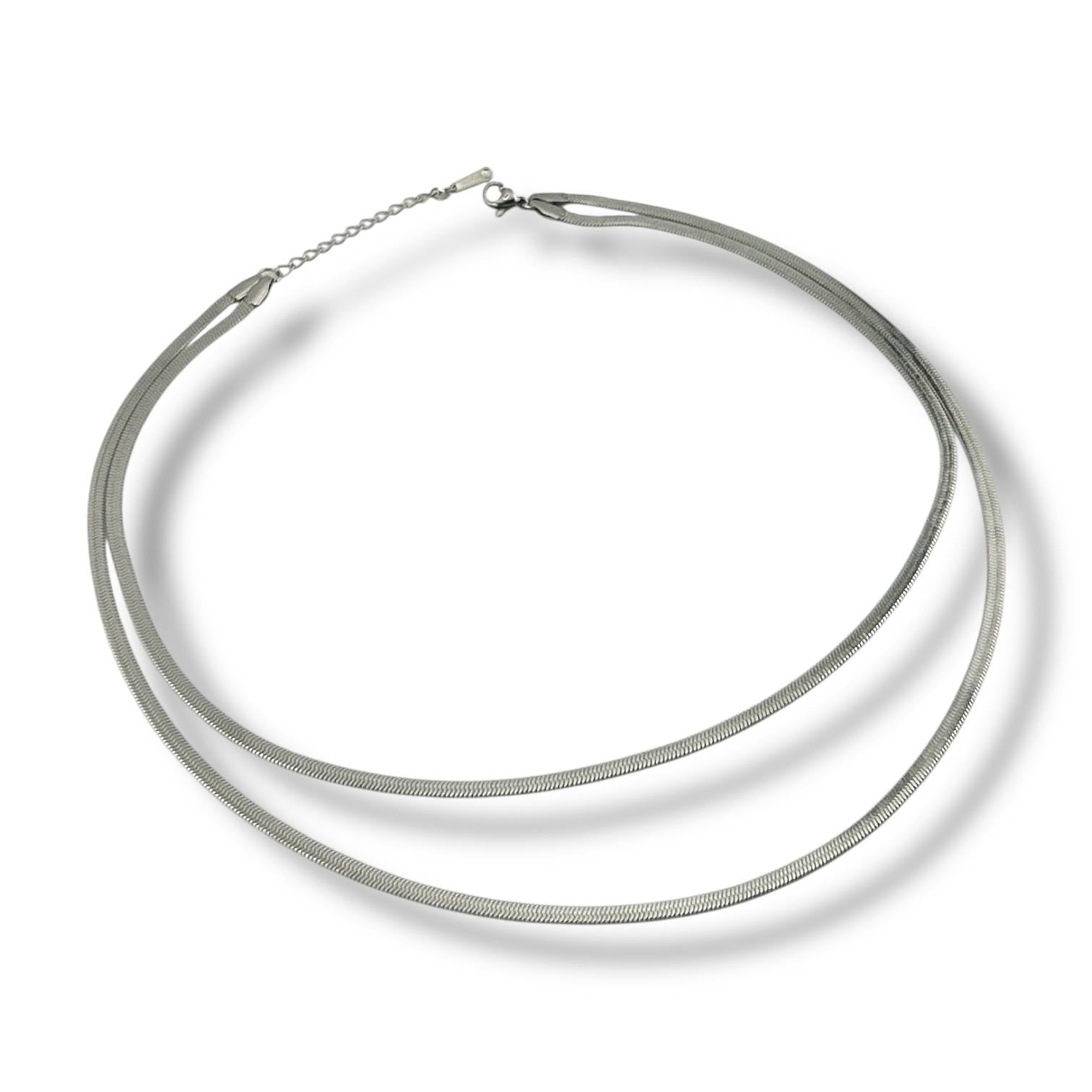 🌙 Luna Double Snake Chain – Silver Sleek