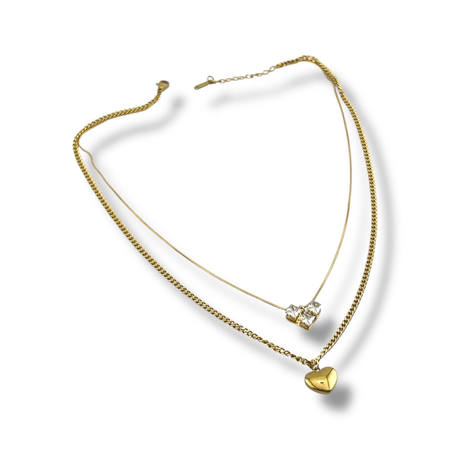 Duo Heart Layered Necklace – Silver & Gold