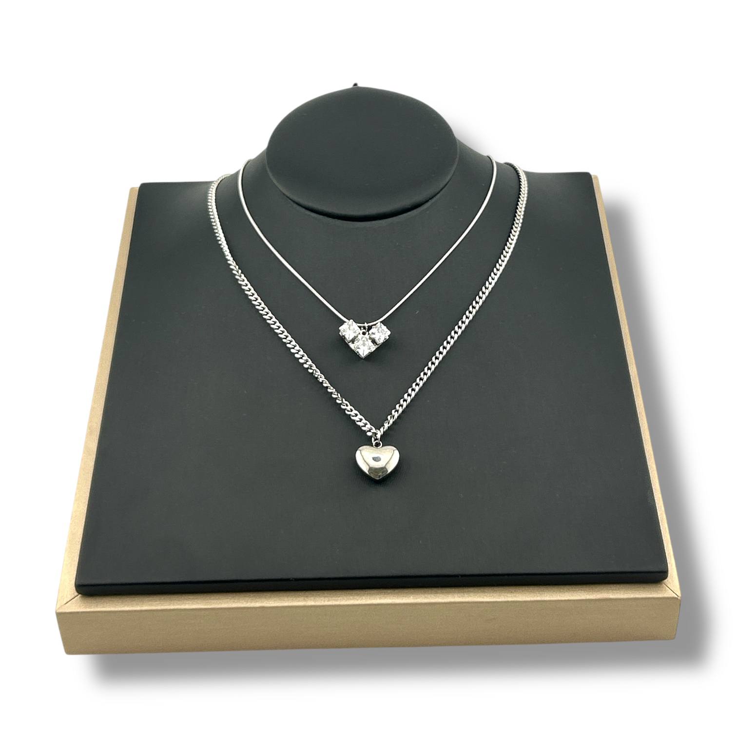Duo Heart Layered Necklace – Silver & Gold