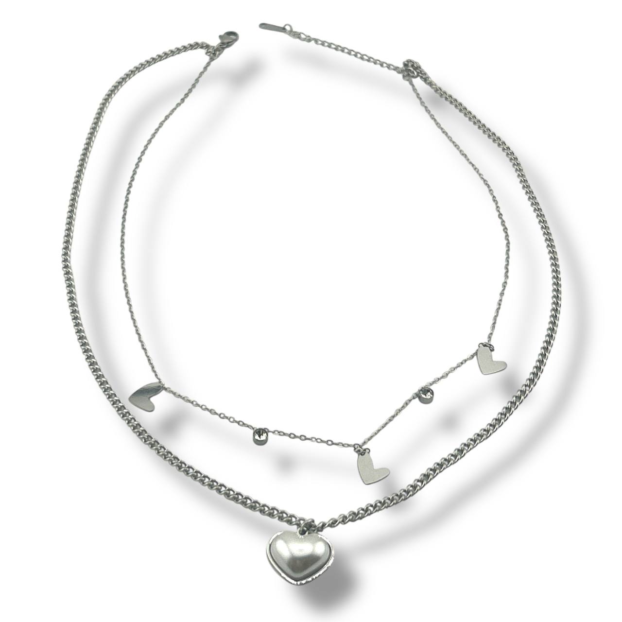 🤍 Double Heartbeat Layer Necklace – Silver Plated