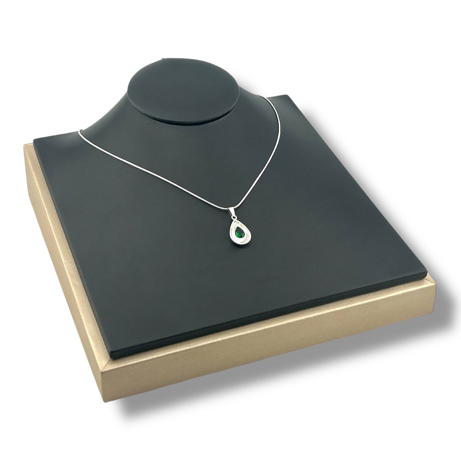 Emerald Drop Pendant Necklace – Silver Plated