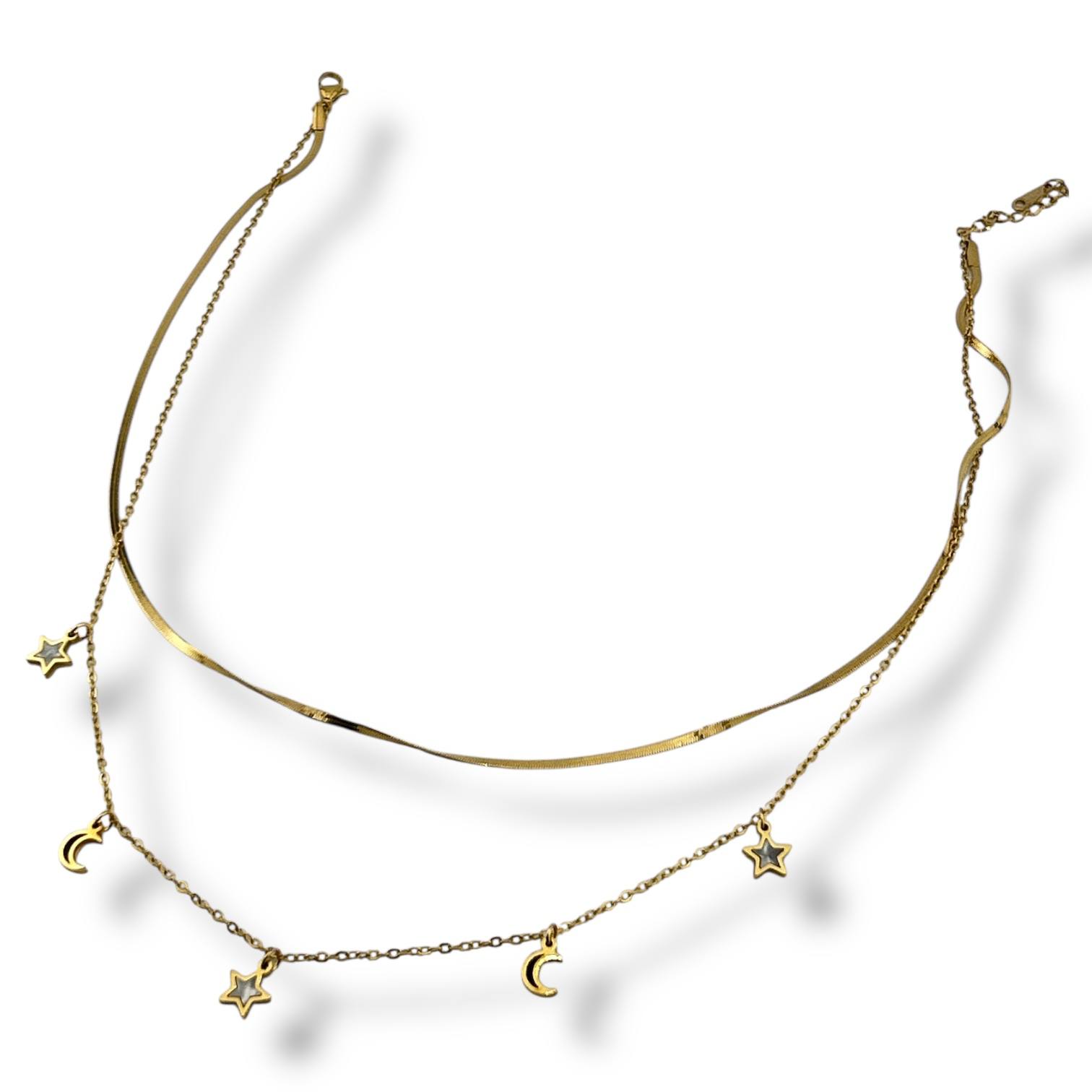 Star & Moon Layered Necklace – 18K Gold-Plated