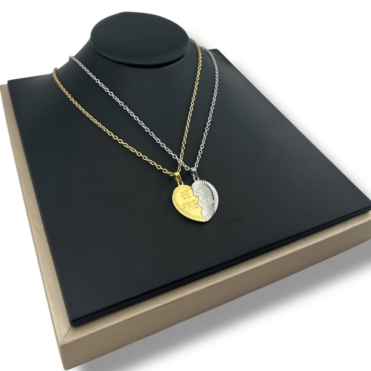 Best Friends Forever Duo Necklace – Gold & Silver Heart Pendant
