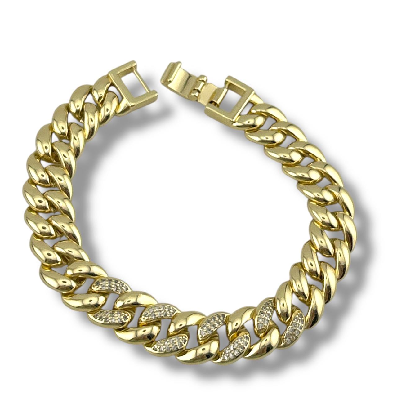 Cuban Link Gold Bracelet with Diamond Accents