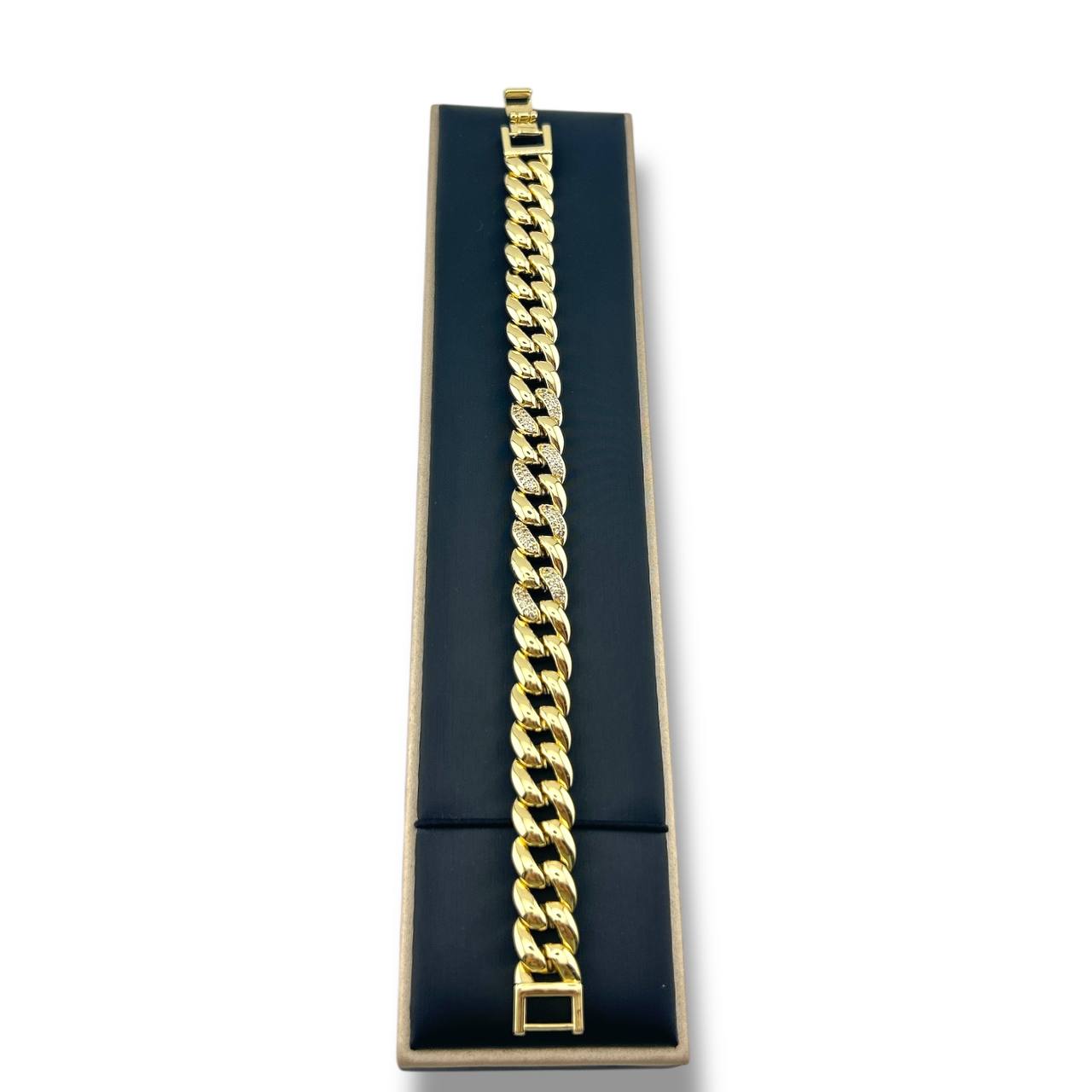 Cuban Link Gold Bracelet with Diamond Accents
