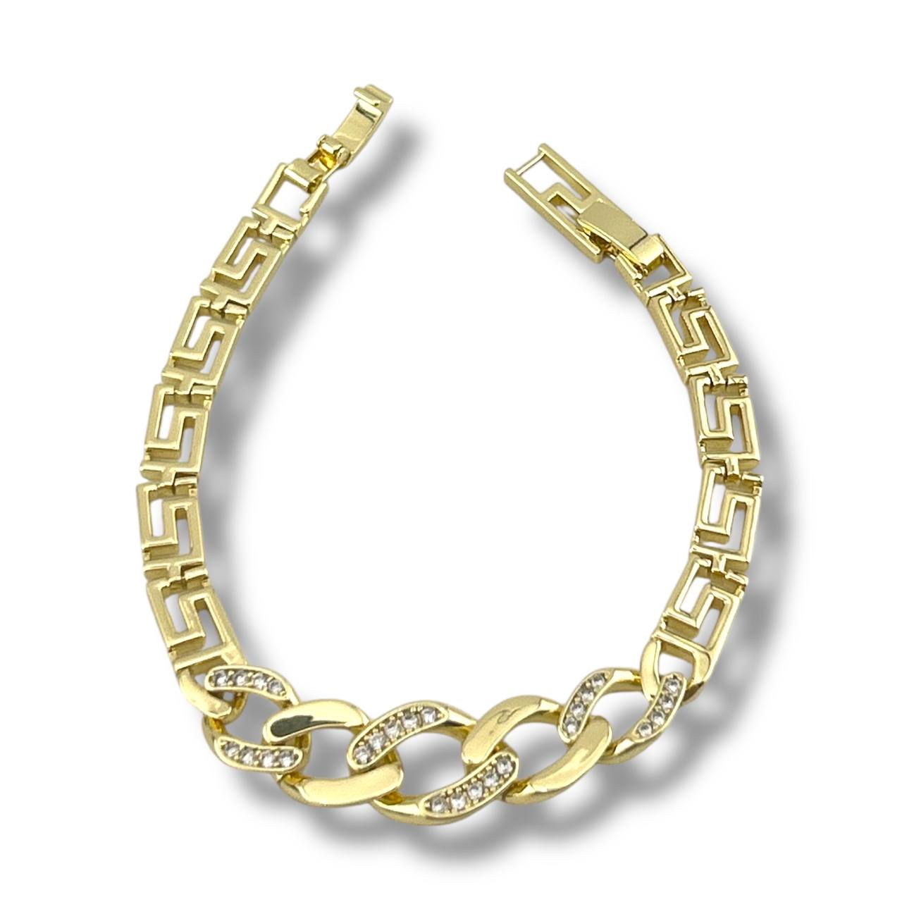 Greek Key & Cuban Link Gold Bracelet