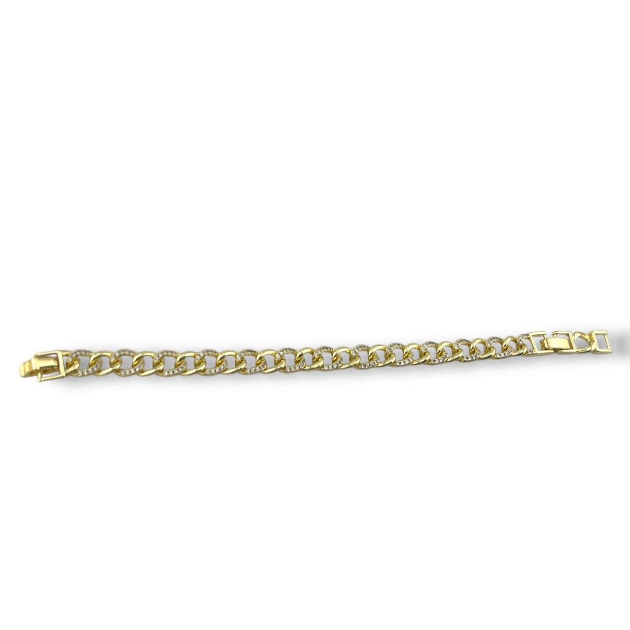 Gold-Plated Cuban Link Bracelet with Crystal Accents – Sleek & Sparkling