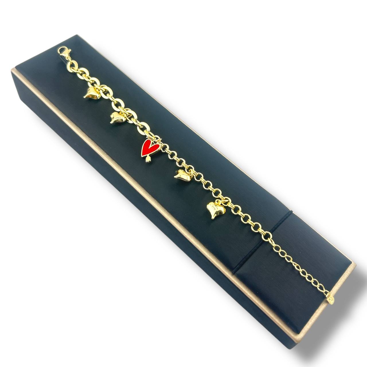 Golden Charm Bracelet with Red Heart Pendant – Playful & Romantic