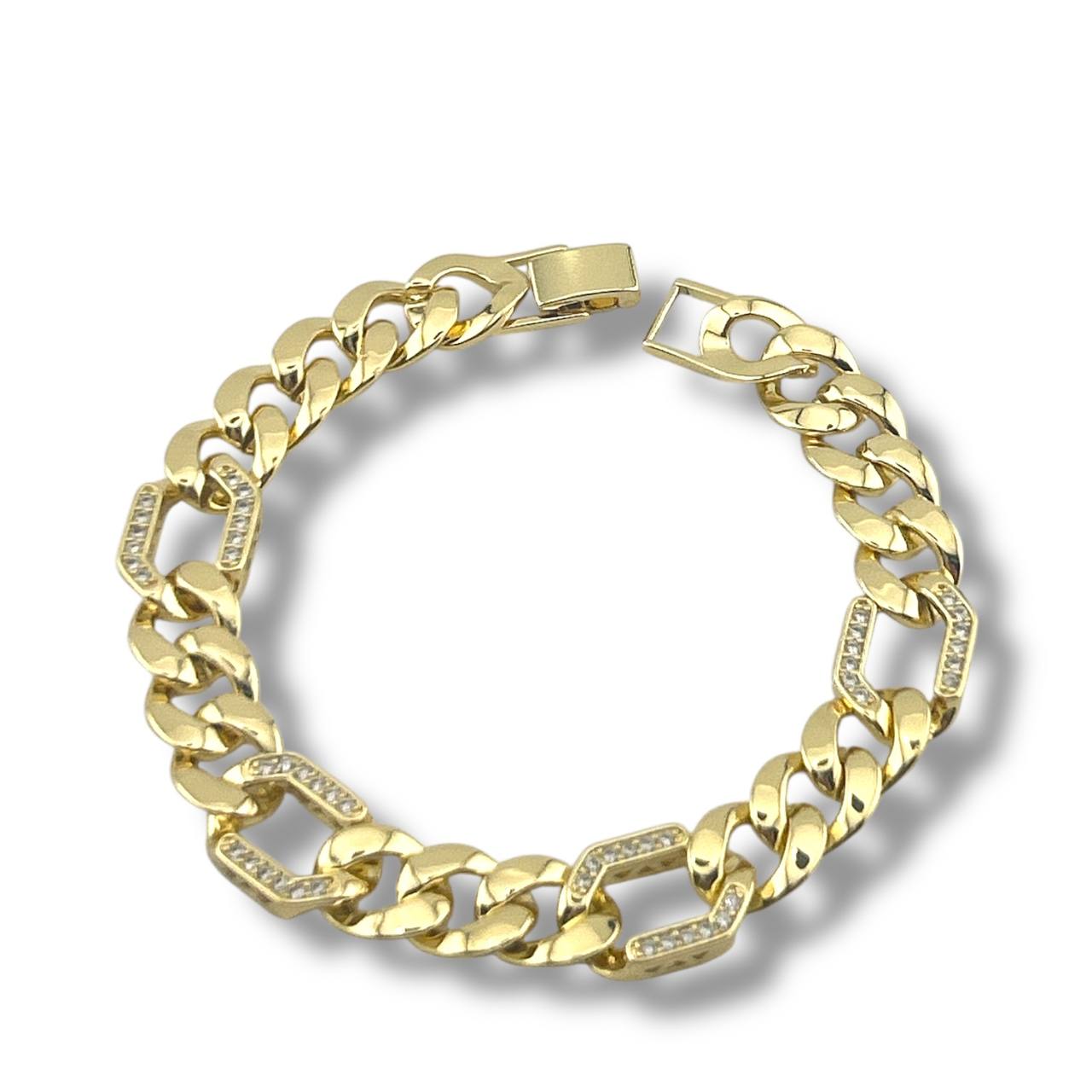 Gold-Plated Cuban Link Bracelet with Crystal-Accented Links