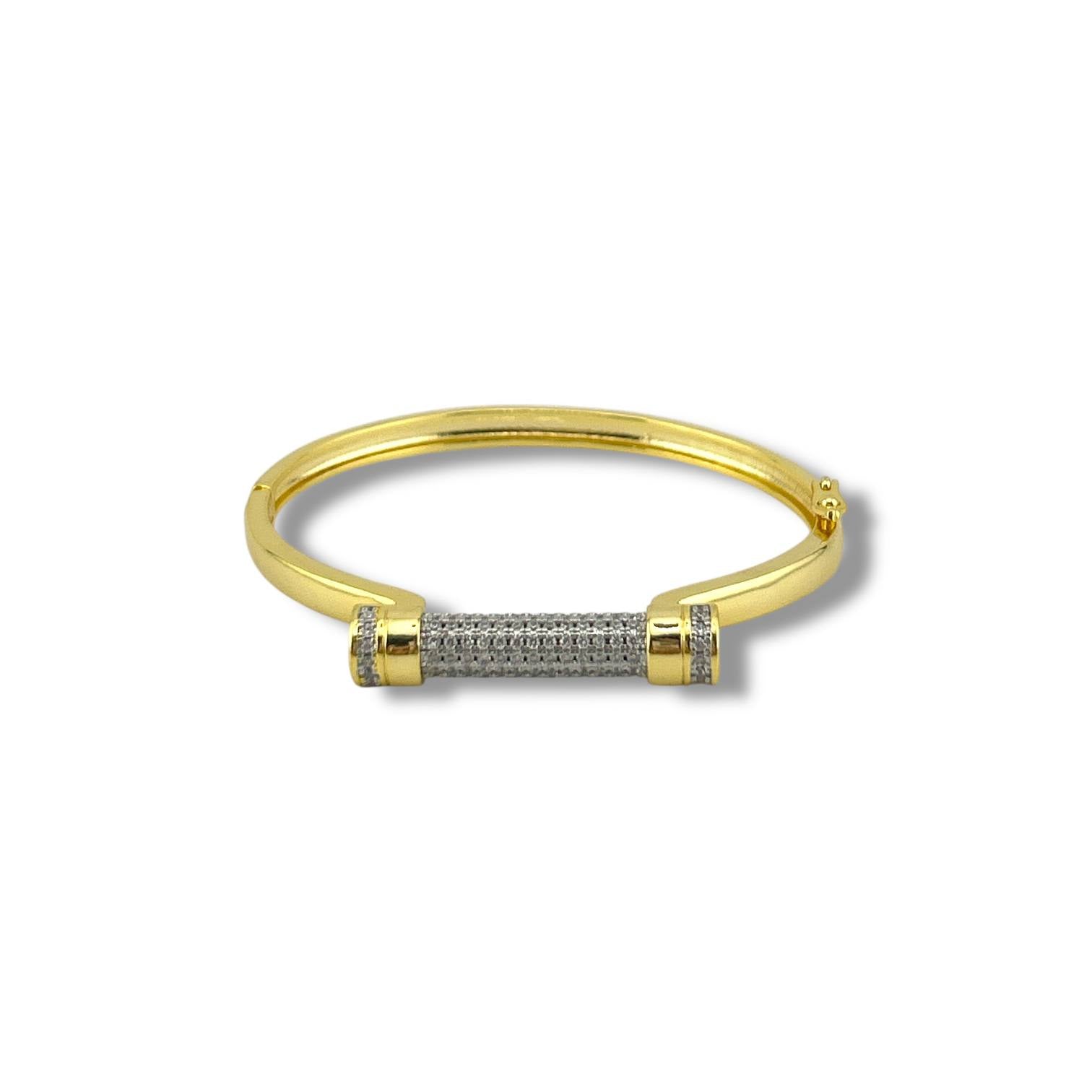 Gold & Pavé Cylinder Bar Bangle – Modern Luxe
