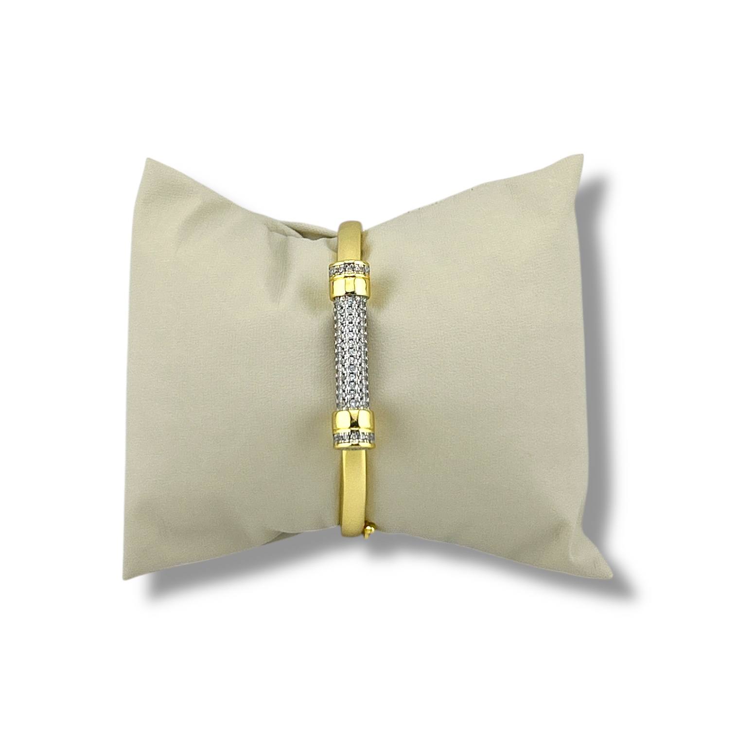 Gold & Pavé Cylinder Bar Bangle – Modern Luxe