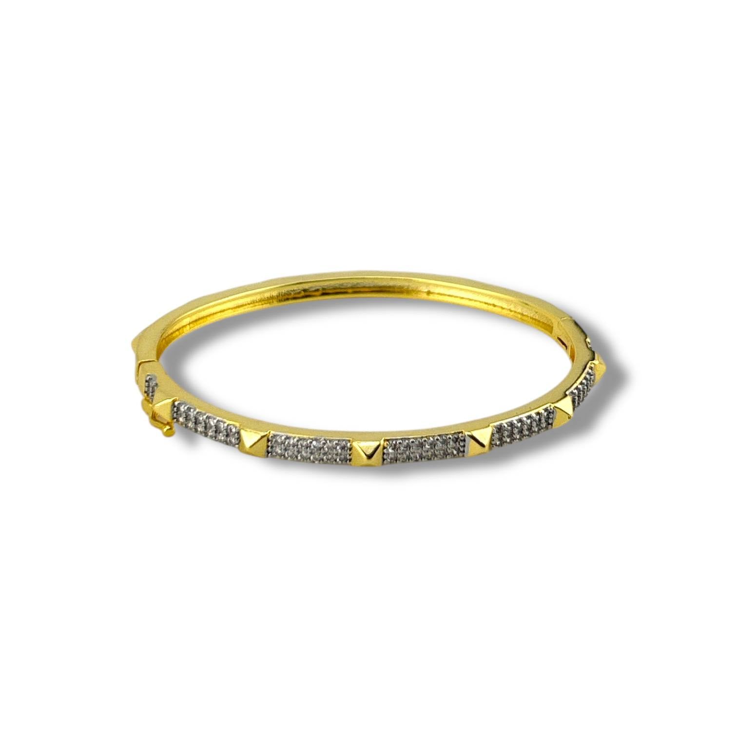 Gold Pyramid Stud & Crystal Bangle – Modern Glam