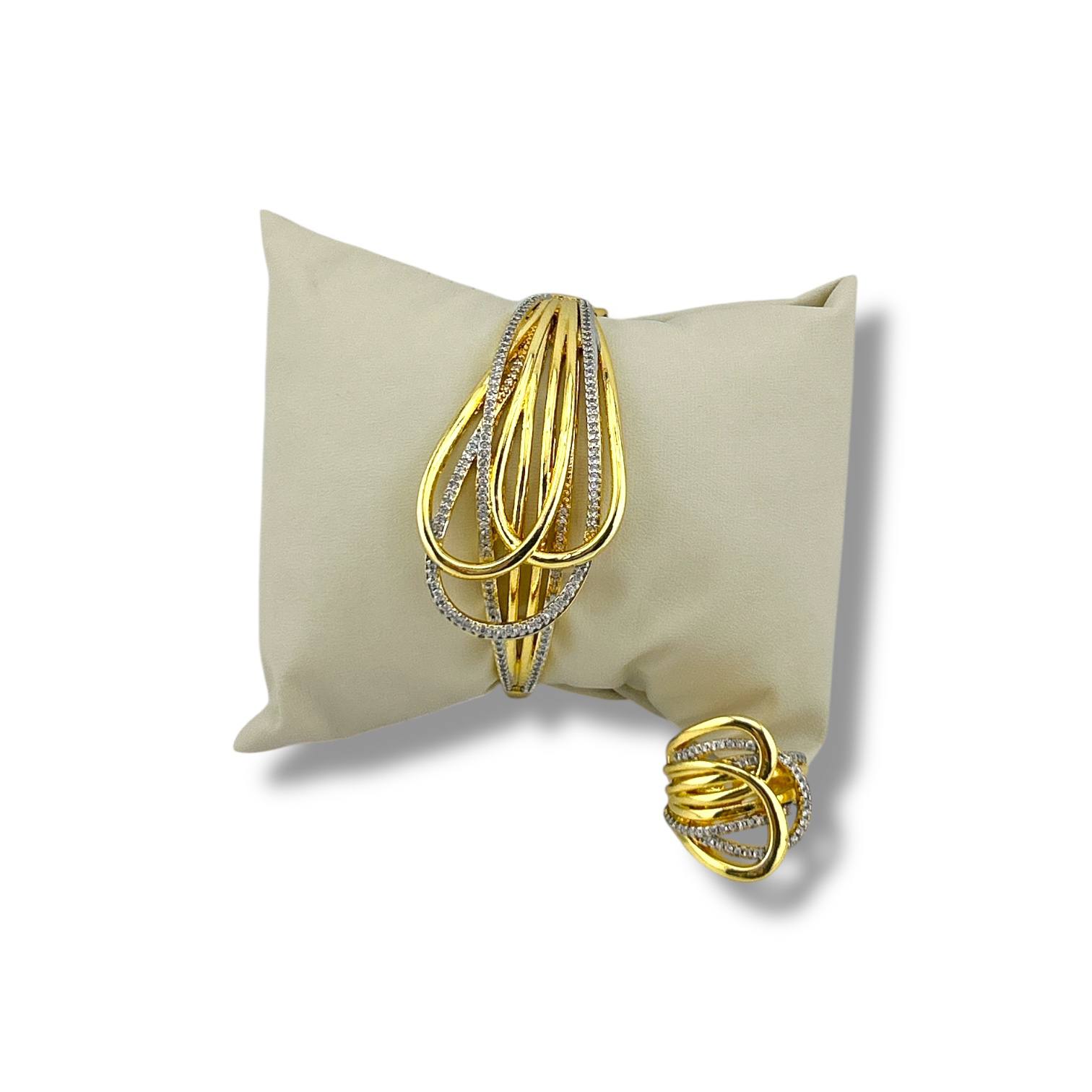 Infinity Knot Bracelet & Ring Set – 18K Gold-Plated with Sparkling Accents