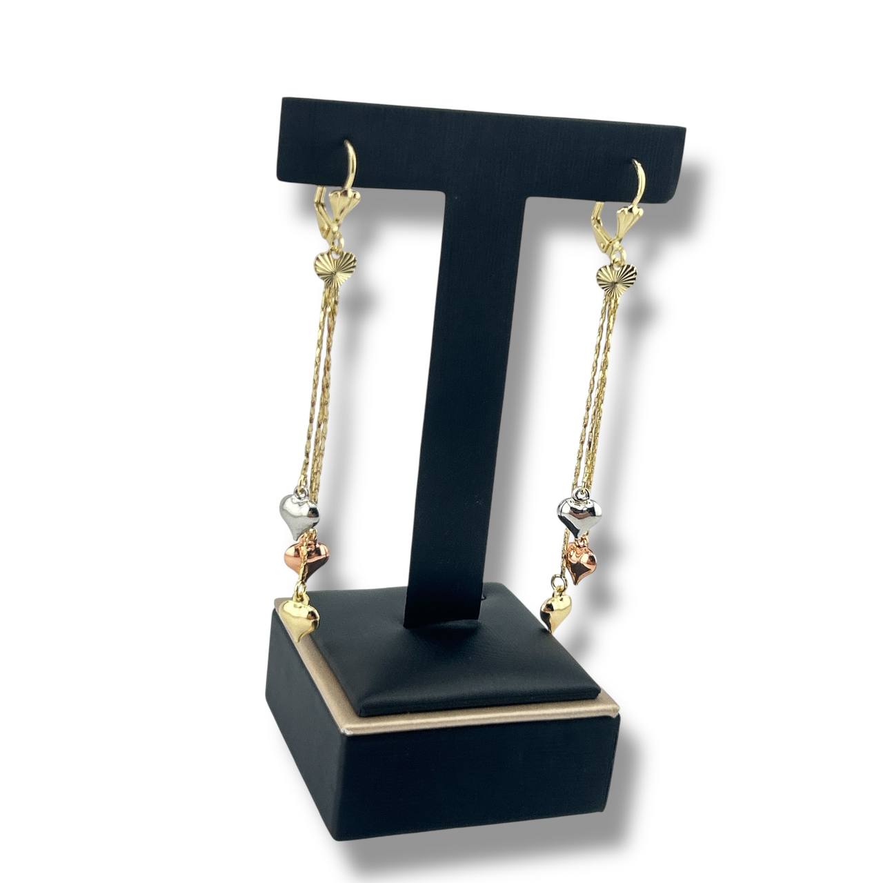 💖 Triple Heart Drop Earrings – Gold, Silver & Rose Gold Plated