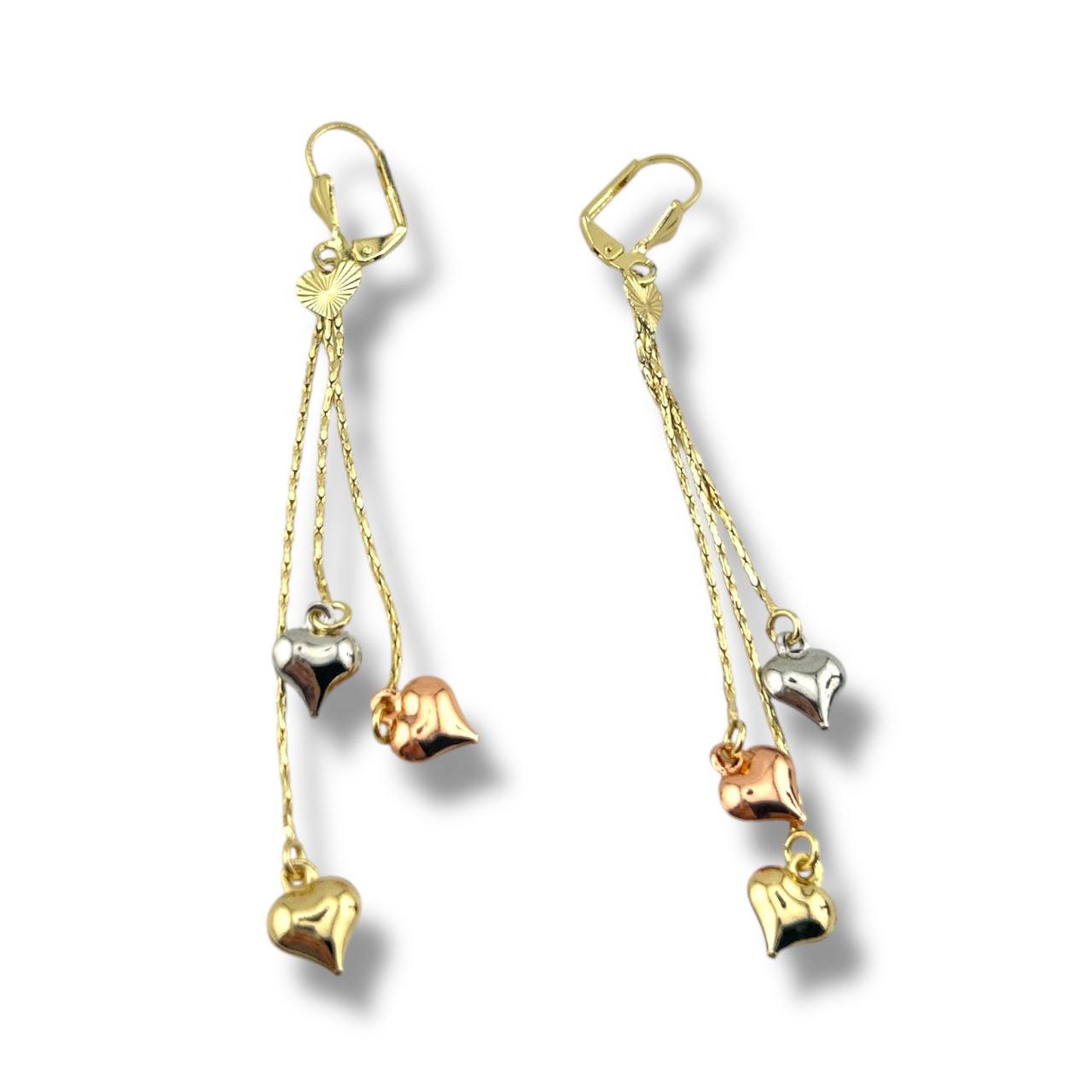 💖 Triple Heart Drop Earrings – Gold, Silver & Rose Gold Plated