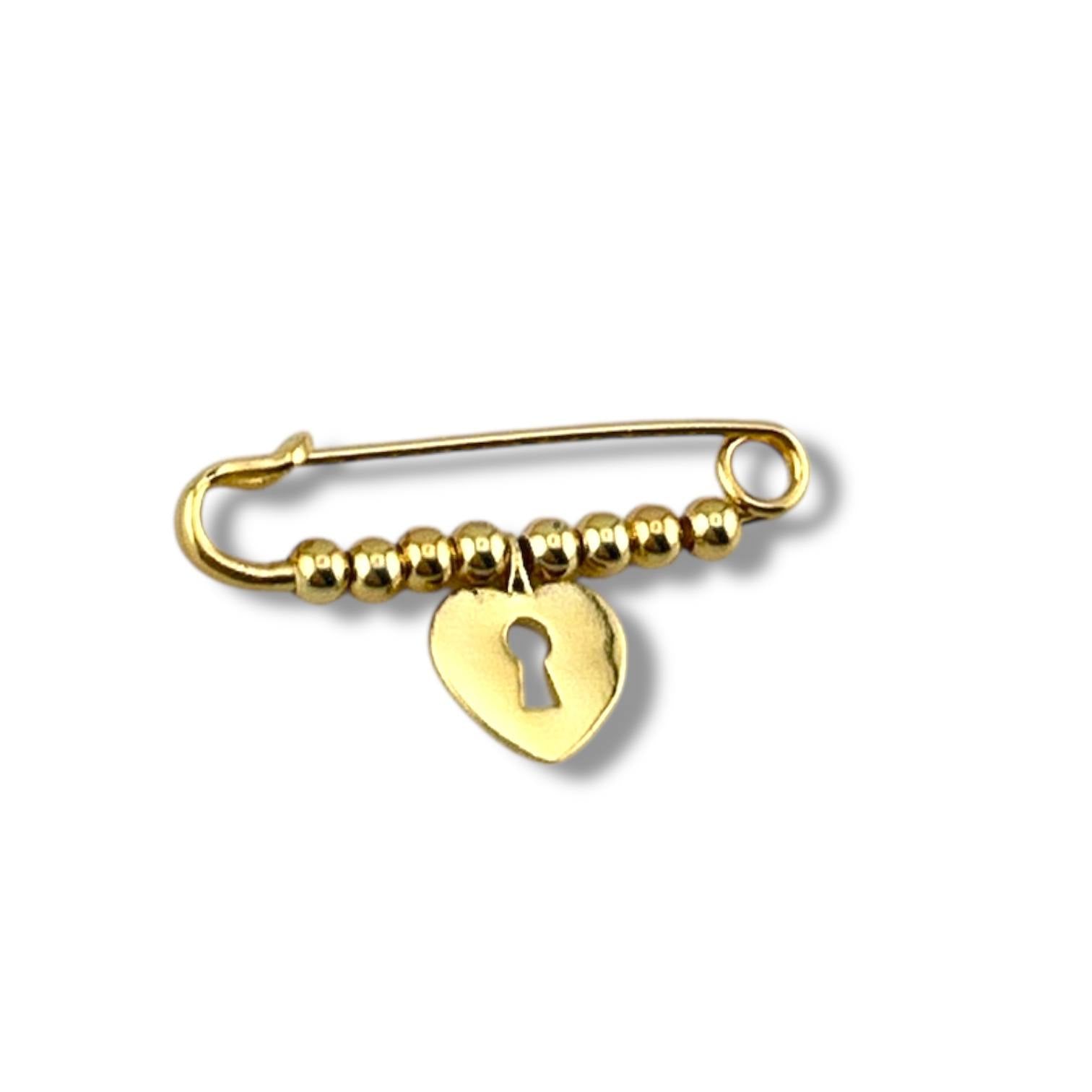 🔒 Gold Heart Lock Safety Pin – Elegant Beaded Design