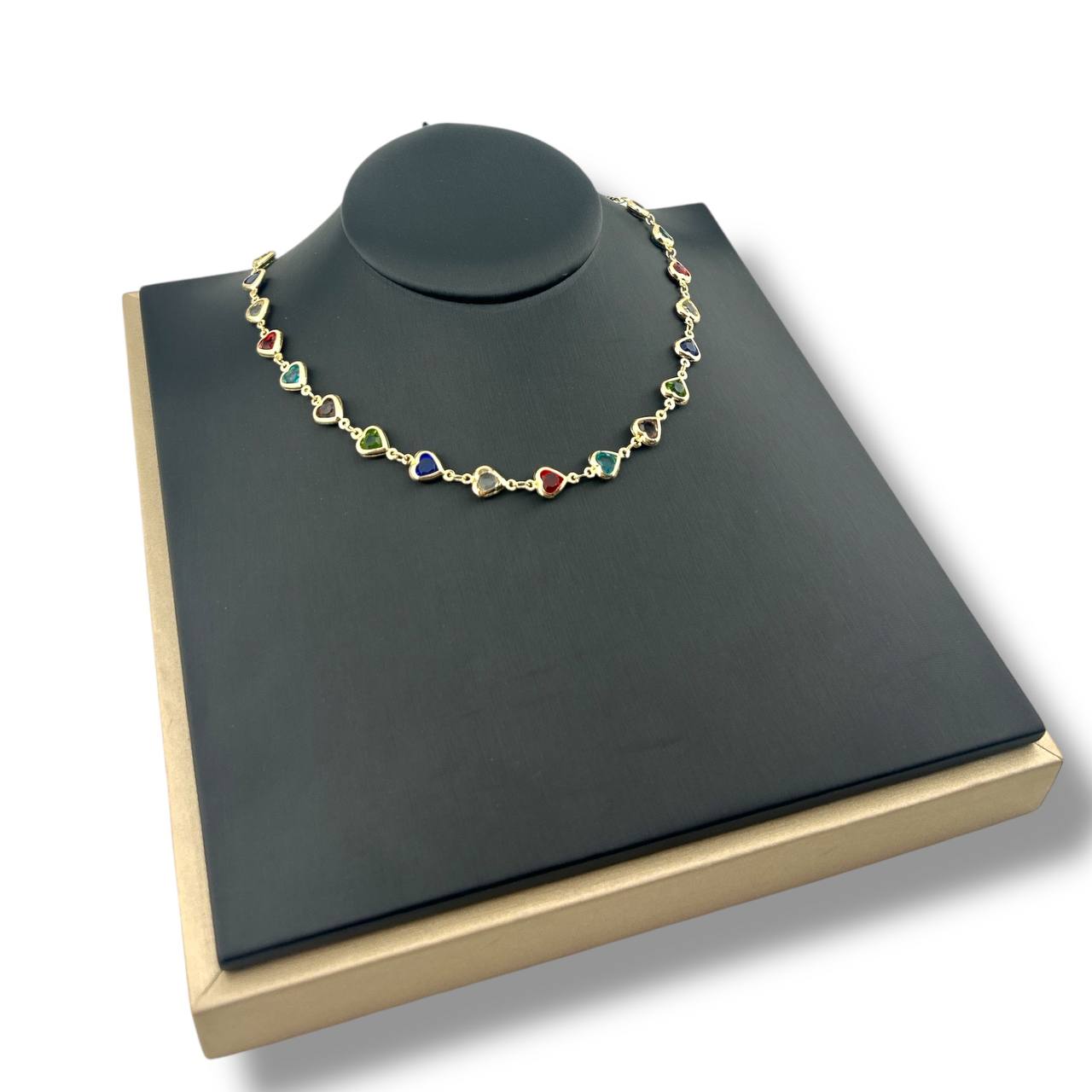 Colorful Heart Charm Necklace – 18K Gold Plated