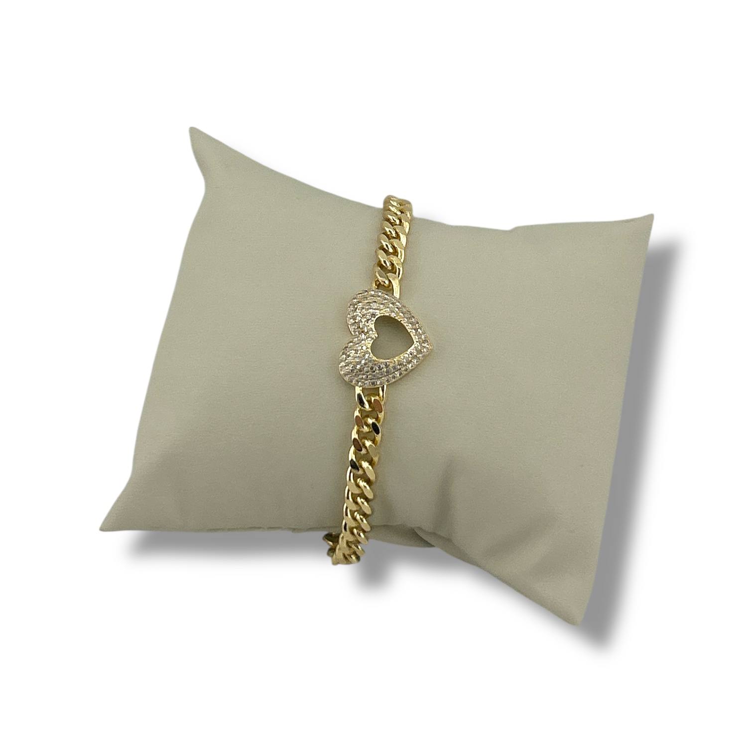 Gold Open Heart Cuban Link Bracelet