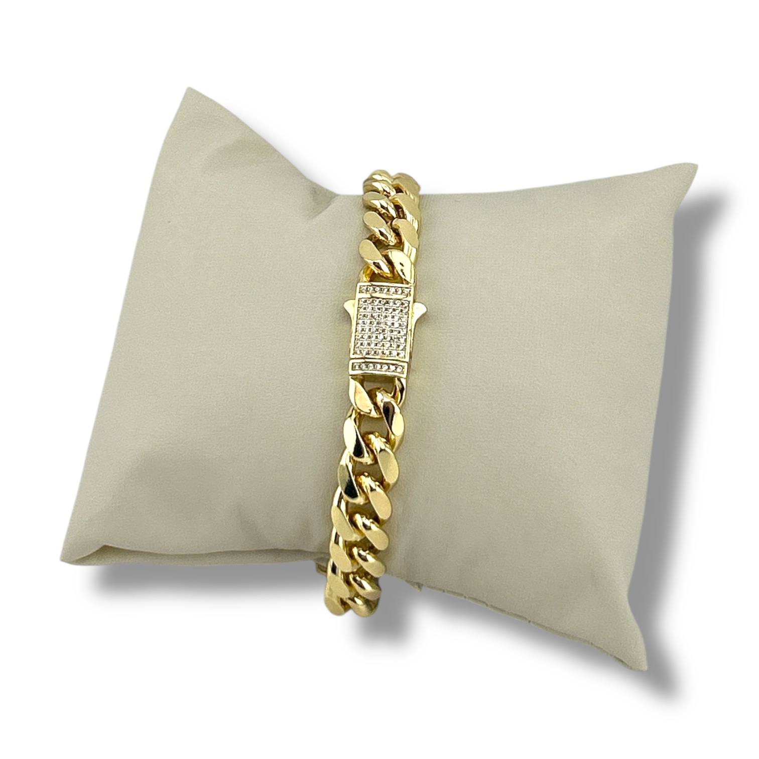 Gold Cuban Link Bracelet with Pavé Clasp