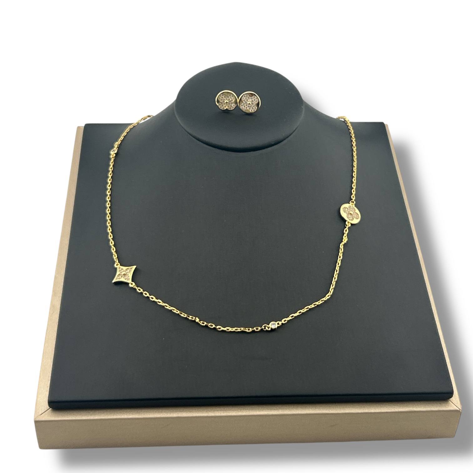 LV Sparkle Charm Necklace & Stud Earrings Set