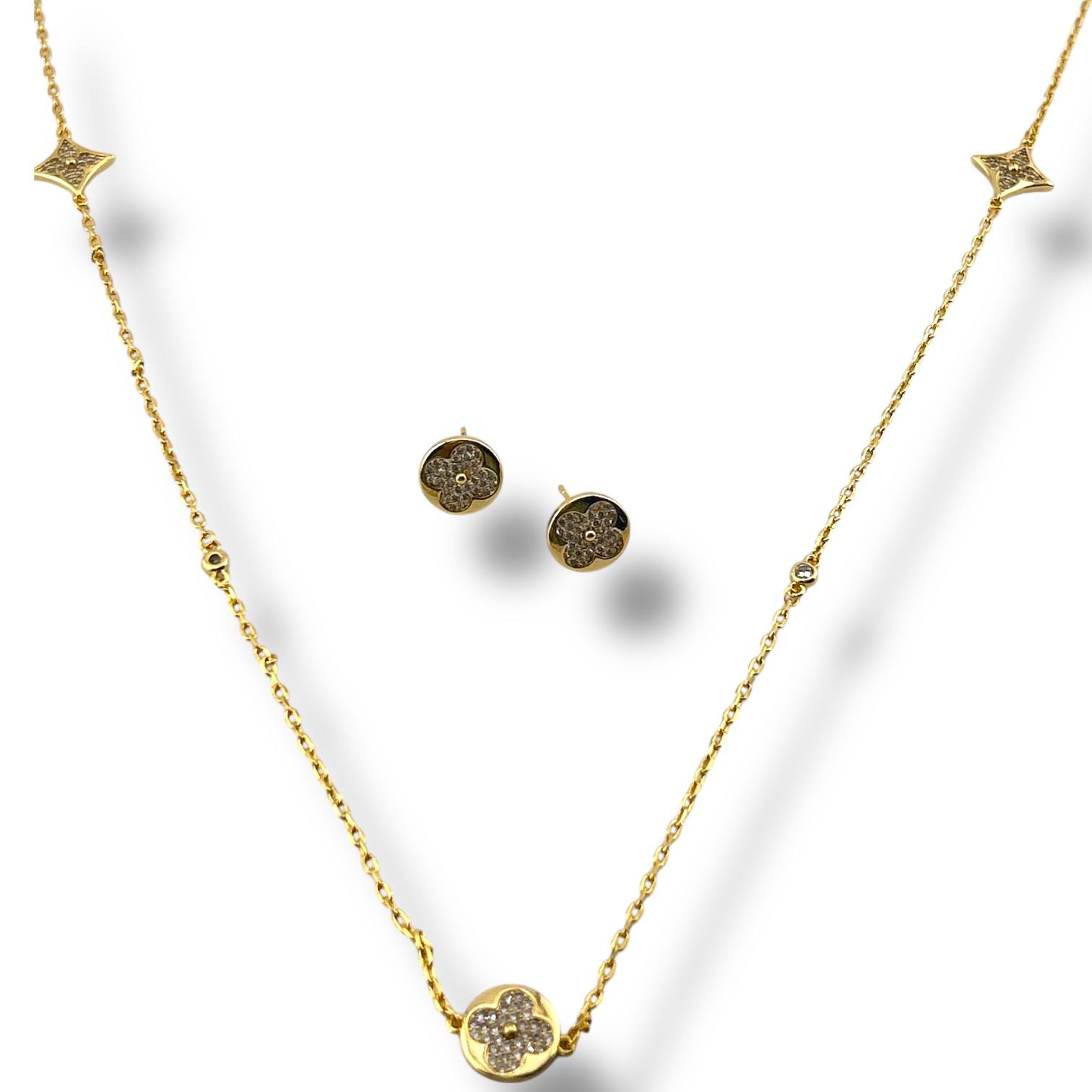 LV Sparkle Charm Necklace & Stud Earrings Set