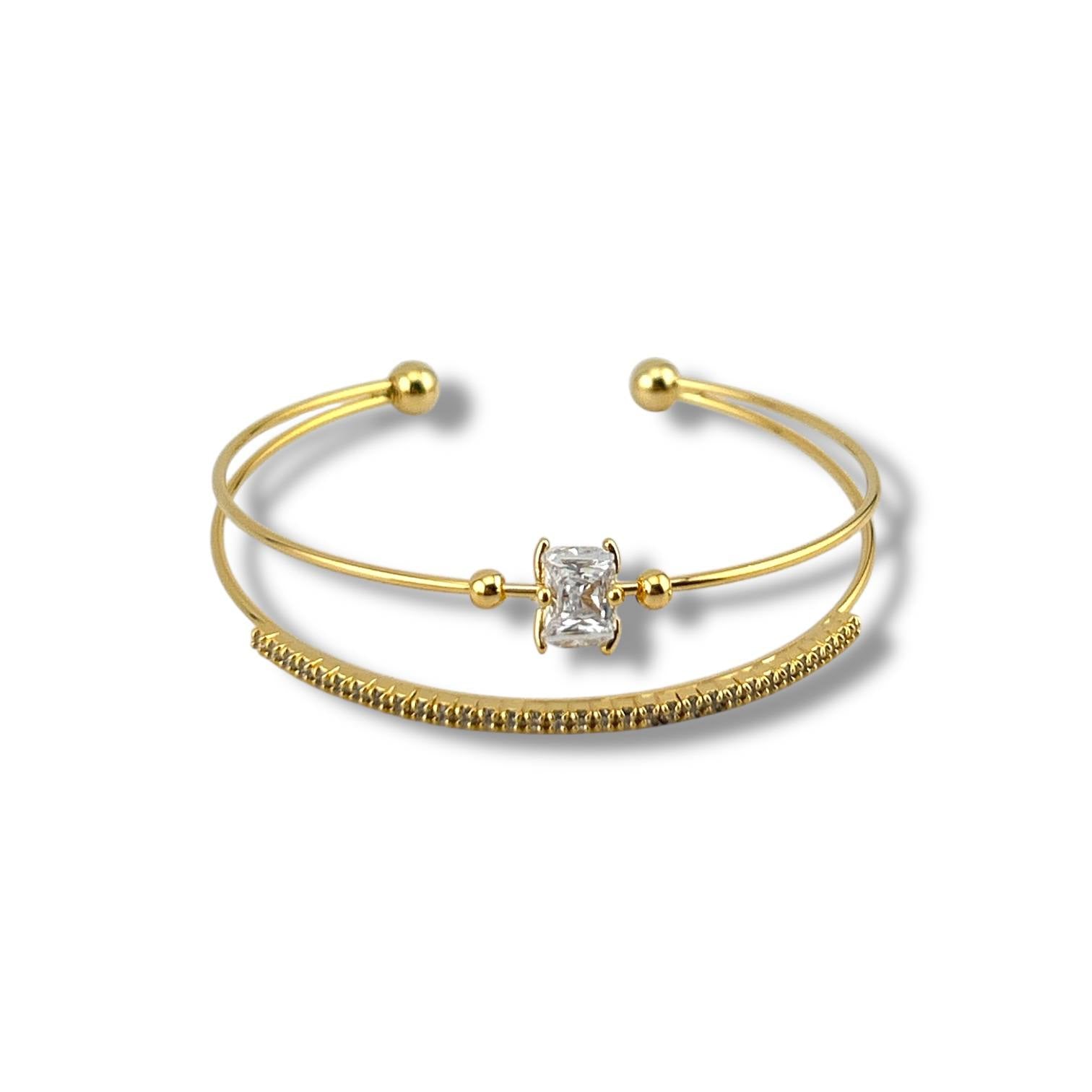 Gold Crystal Double Band Cuff – Elegant Open Bangle