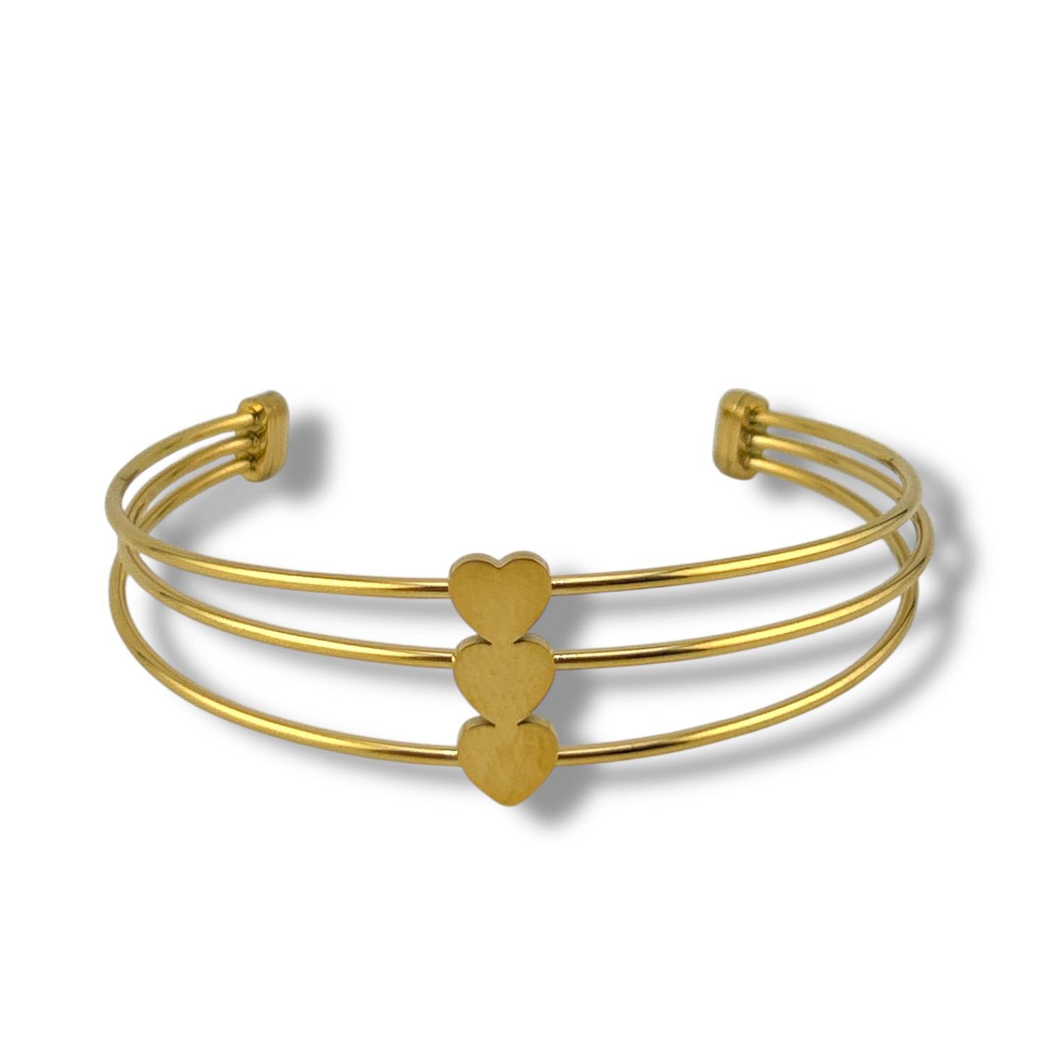 Triple Heart Open Bangle – 18K Gold Plated Love Bracelet