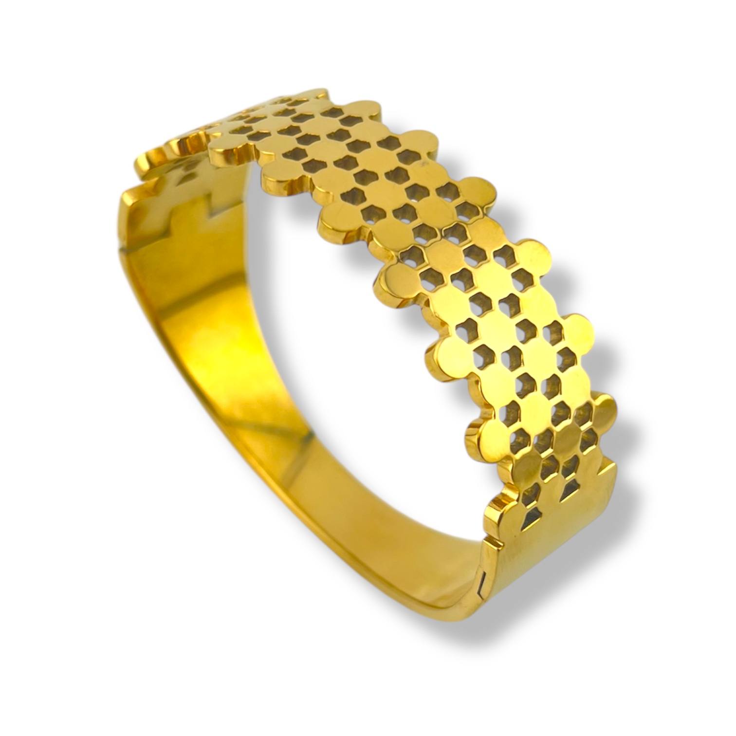 Honeycomb Gold Bangle – Geometric Cut-Out Bracelet