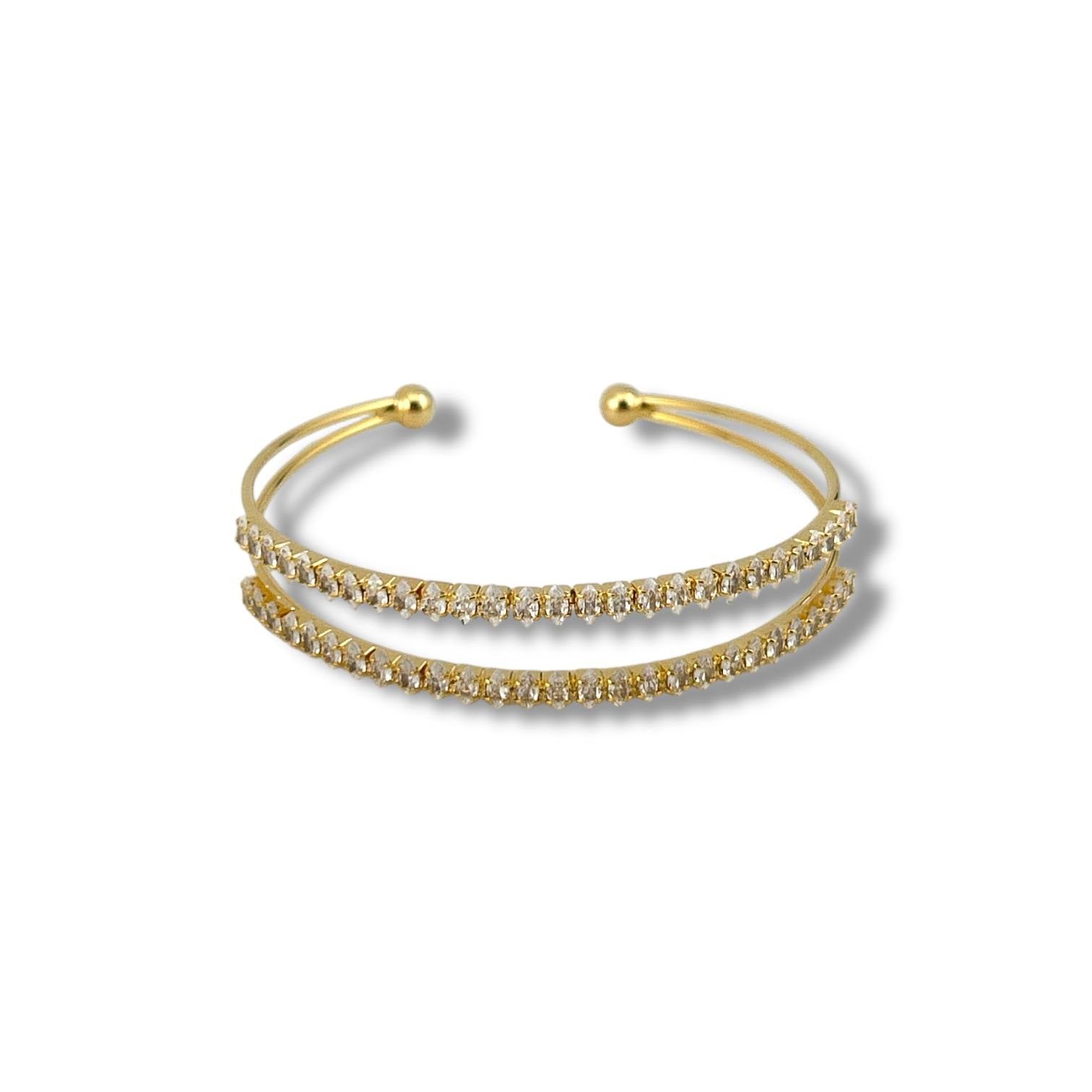 Double Row Crystal Gold Cuff – Elegant Open Bangle