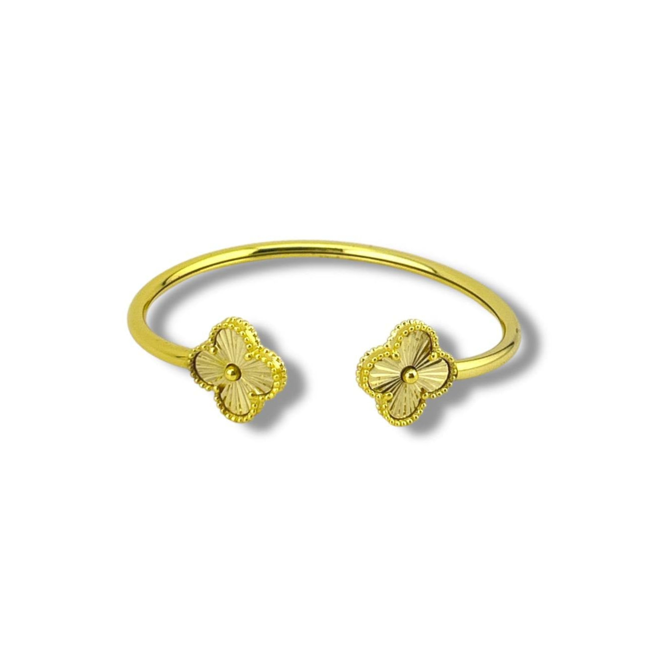Gold Clover Open Cuff Bracelet – Double Charm Bangle