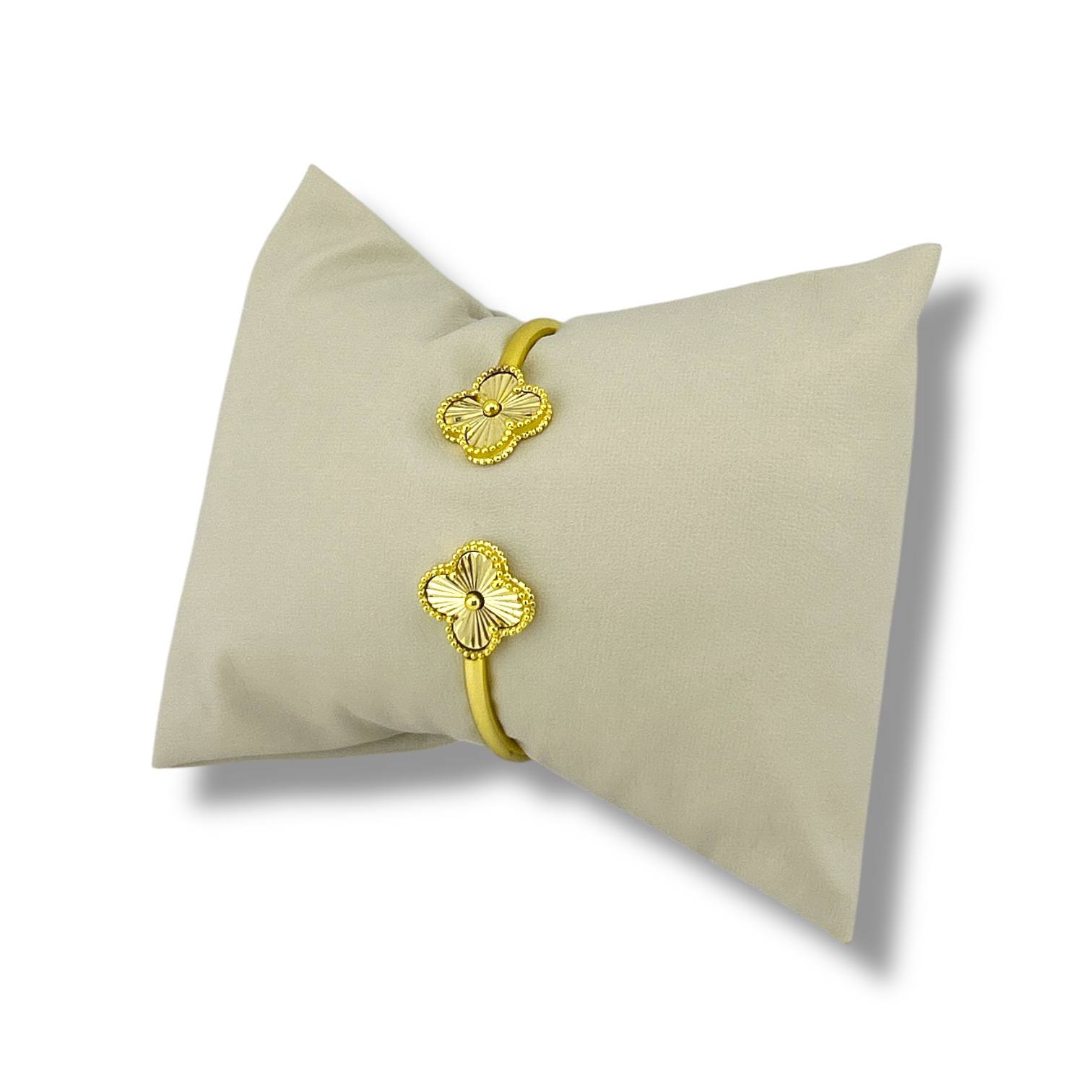 Gold Clover Open Cuff Bracelet – Double Charm Bangle