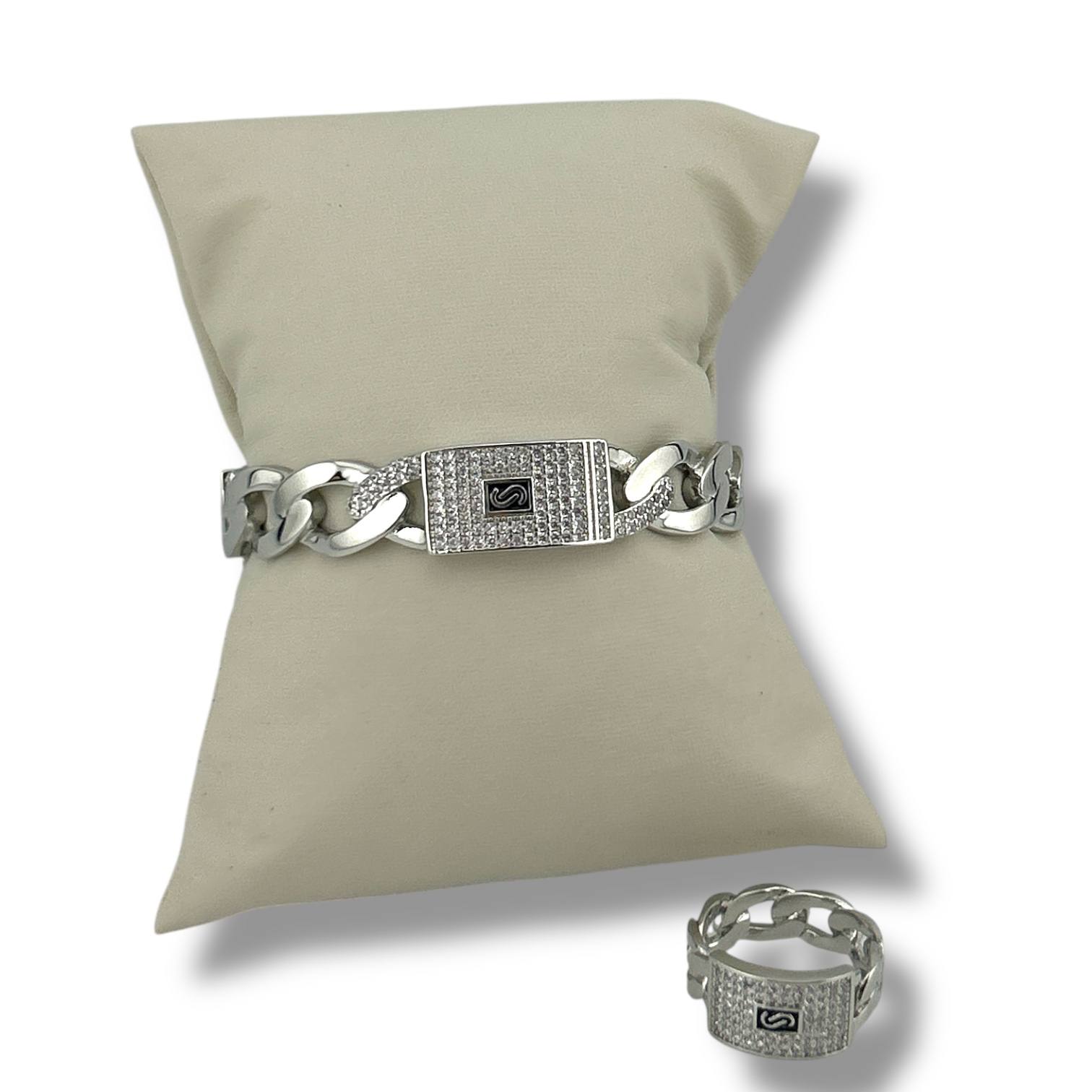 Cuban Link Bracelet & Ring Set – Luxury Crystal Duo
