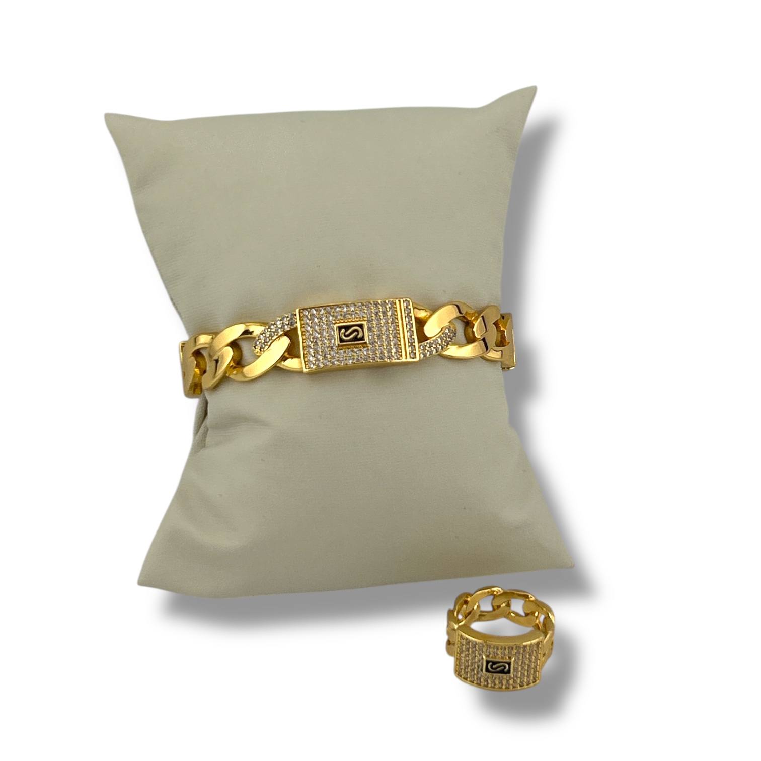 Cuban Link Bracelet & Ring Set – Luxury Crystal Duo