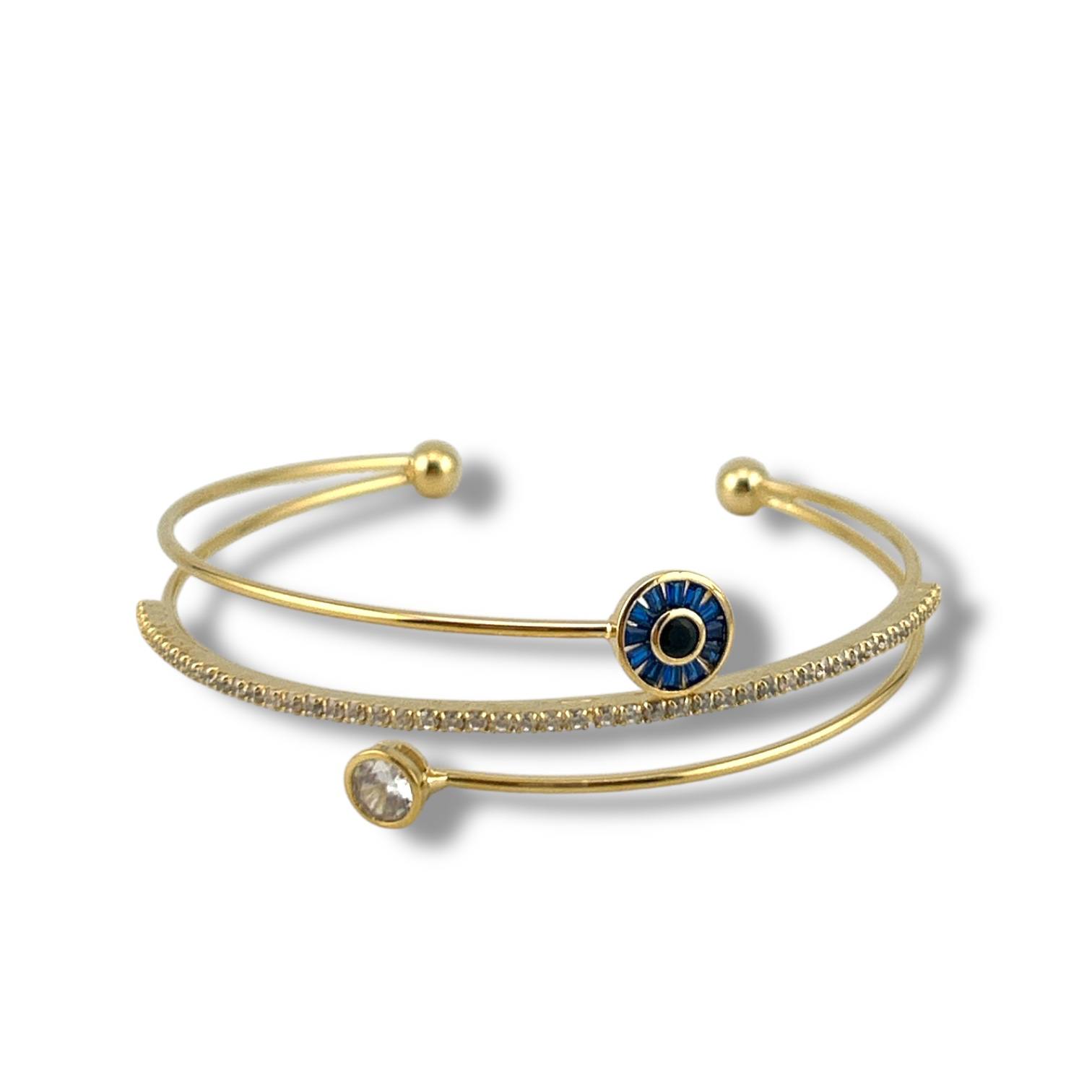 Gold Evil Eye Double Band Cuff – Crystal Protection Bracelet