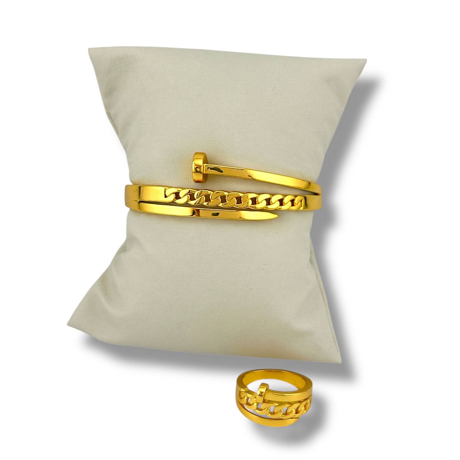 Golden Link Chain Set (Bracelet & Ring)