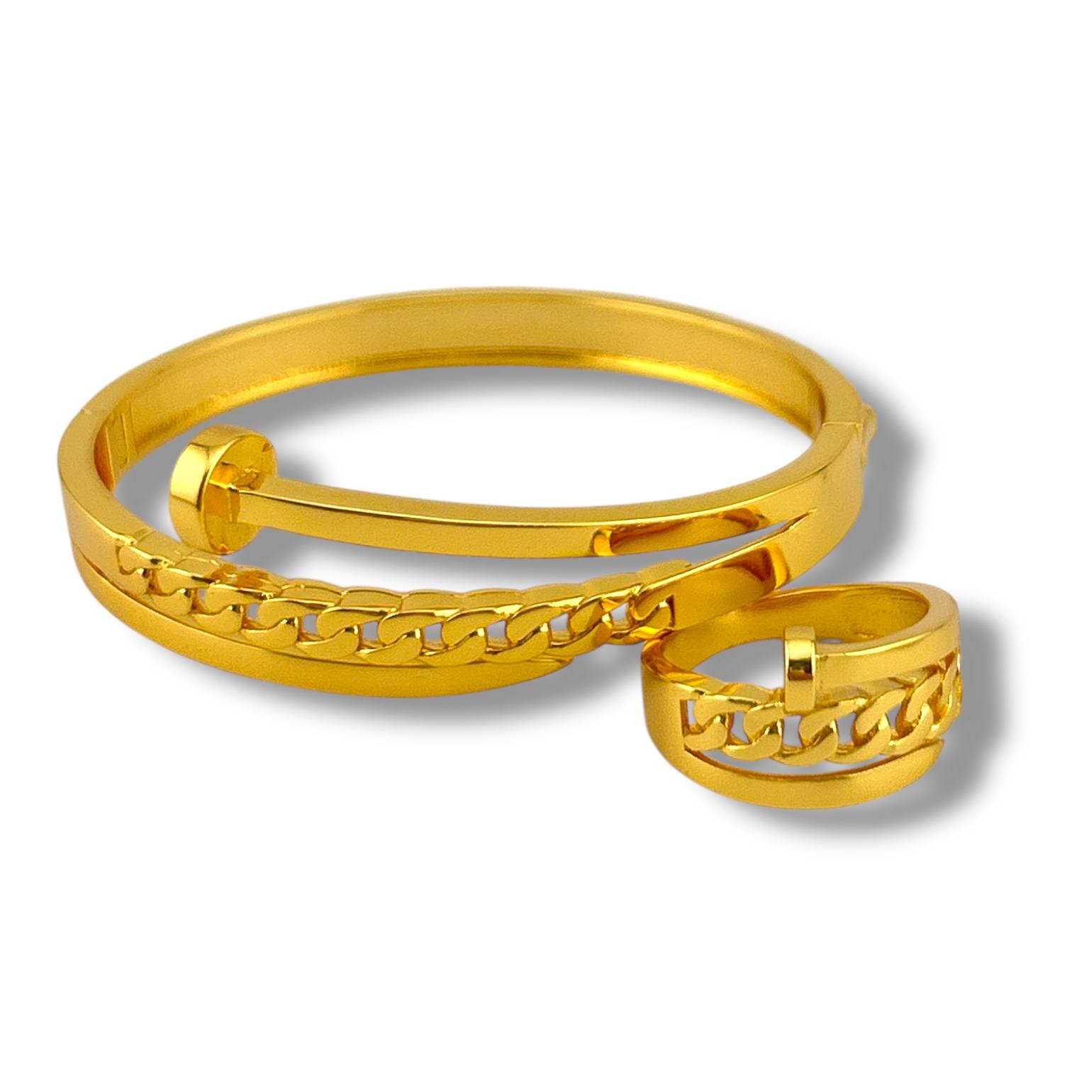 Golden Link Chain Set (Bracelet & Ring)