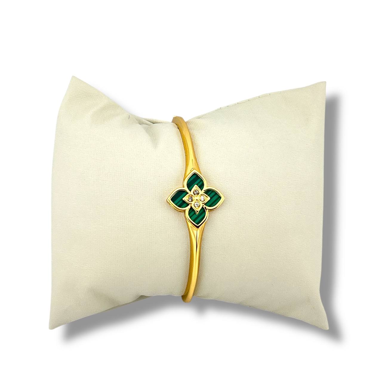 🌸 Floral Elegance Bangle Collection – White | Black | Green | 18K Gold Plated