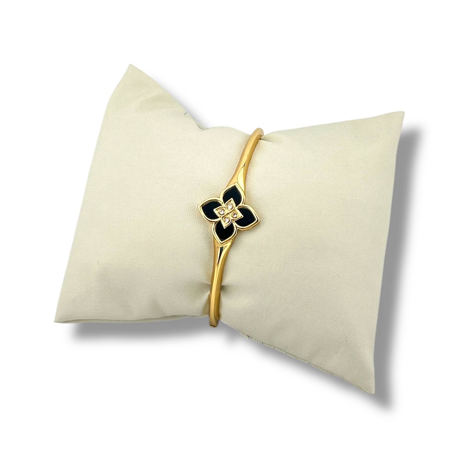 🌸 Floral Elegance Bangle Collection – White | Black | Green | 18K Gold Plated