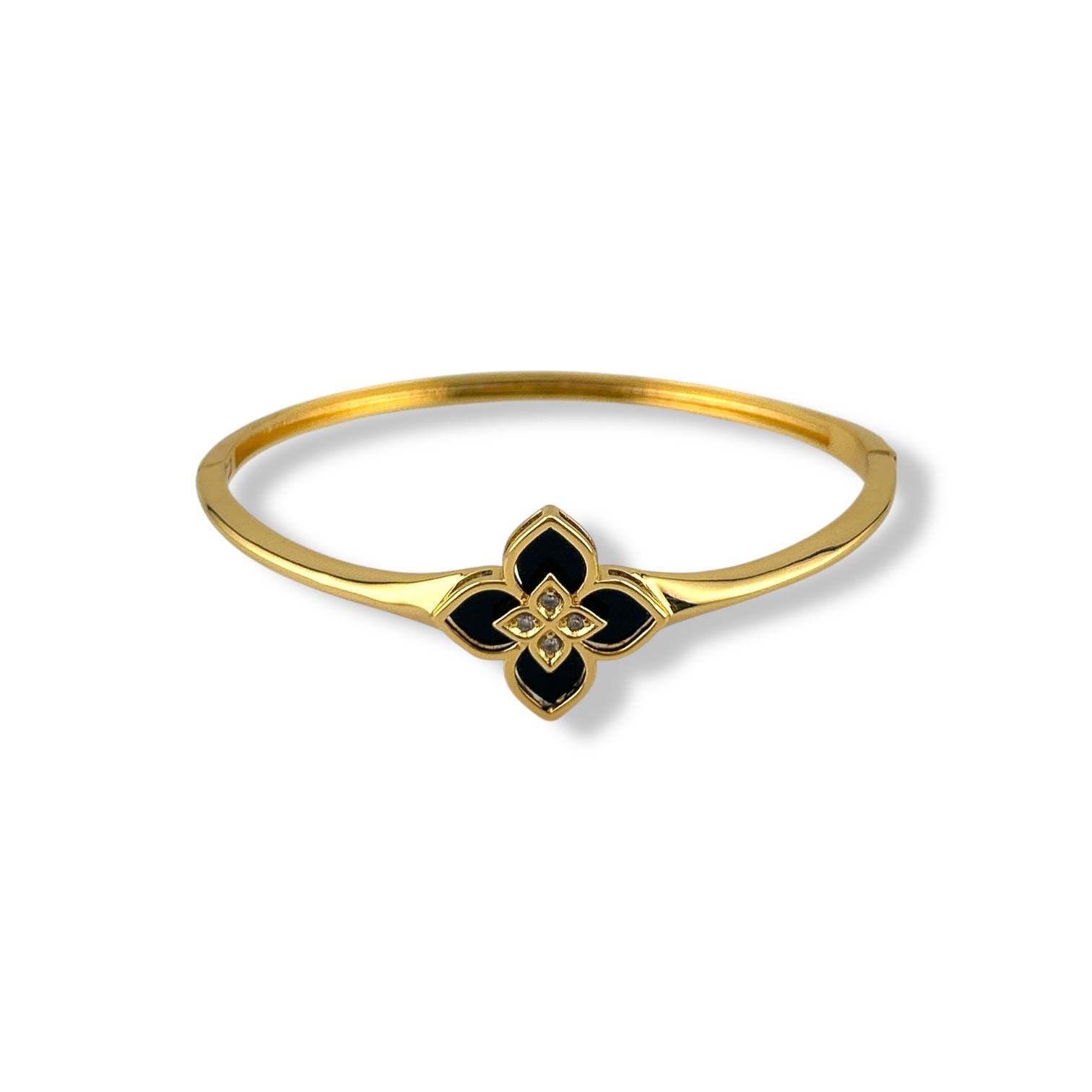 🌸 Floral Elegance Bangle Collection – White | Black | Green | 18K Gold Plated