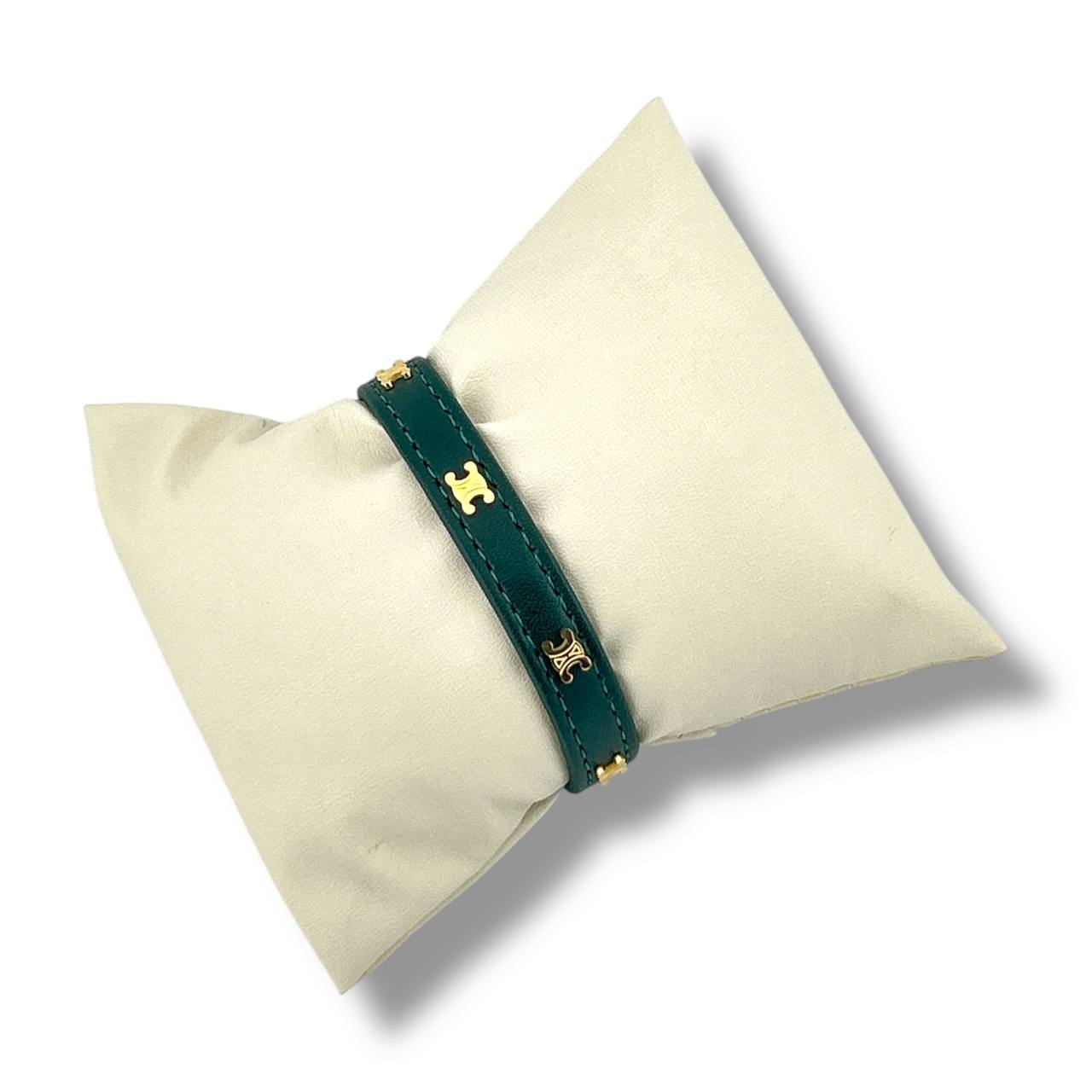Celine Emerald Green Leather Bracelet with Gold Accents ✨