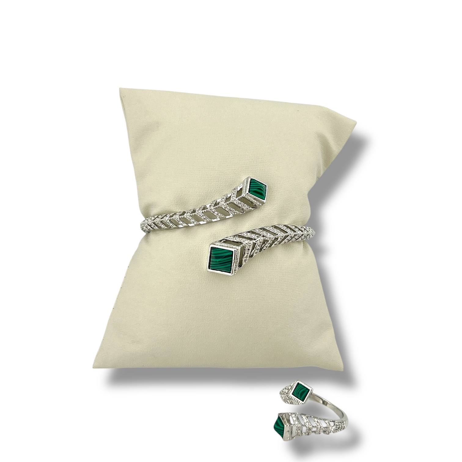 Silver Malachite Spiral Set β Bracelet & Ring