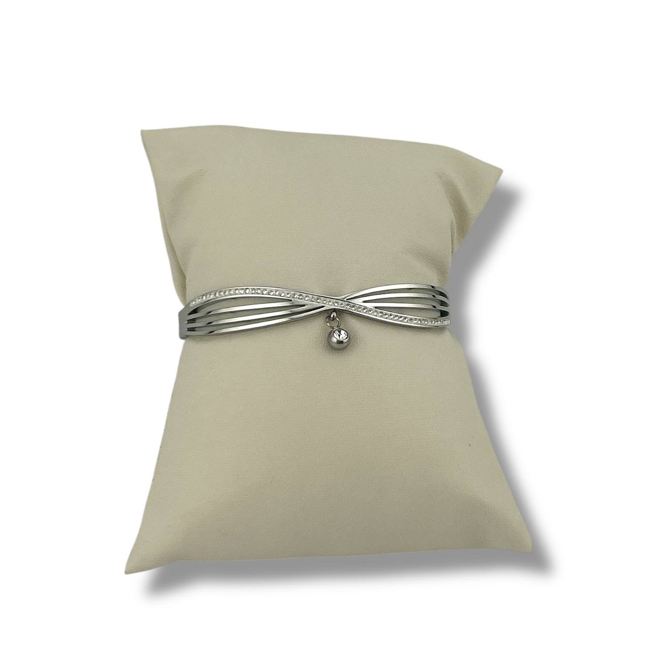 Twist Elegance Bangle with Crystal Charm – Gold & Silver