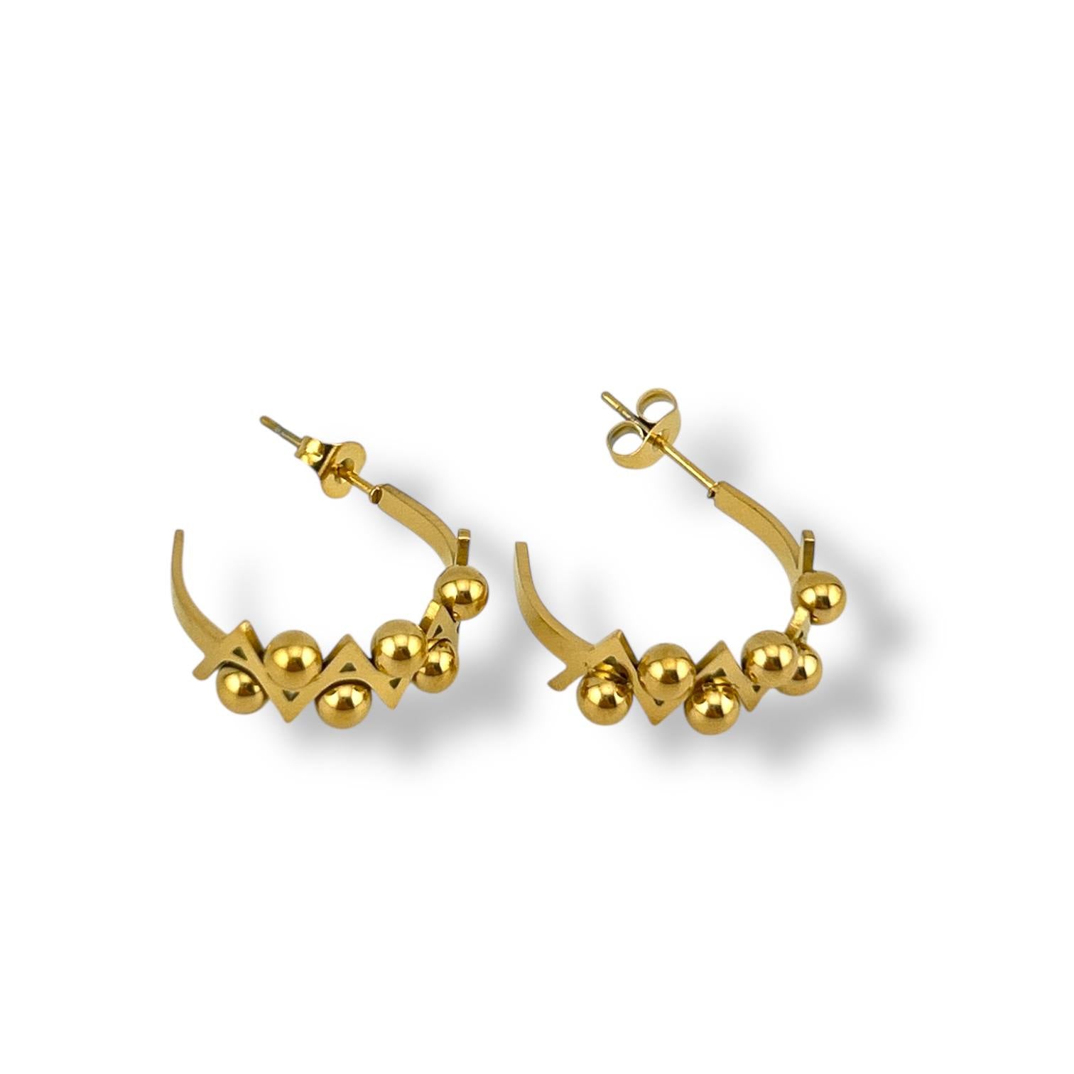Bold Geo Ball Hoop Earrings – Gold & Silver | 18K Plated