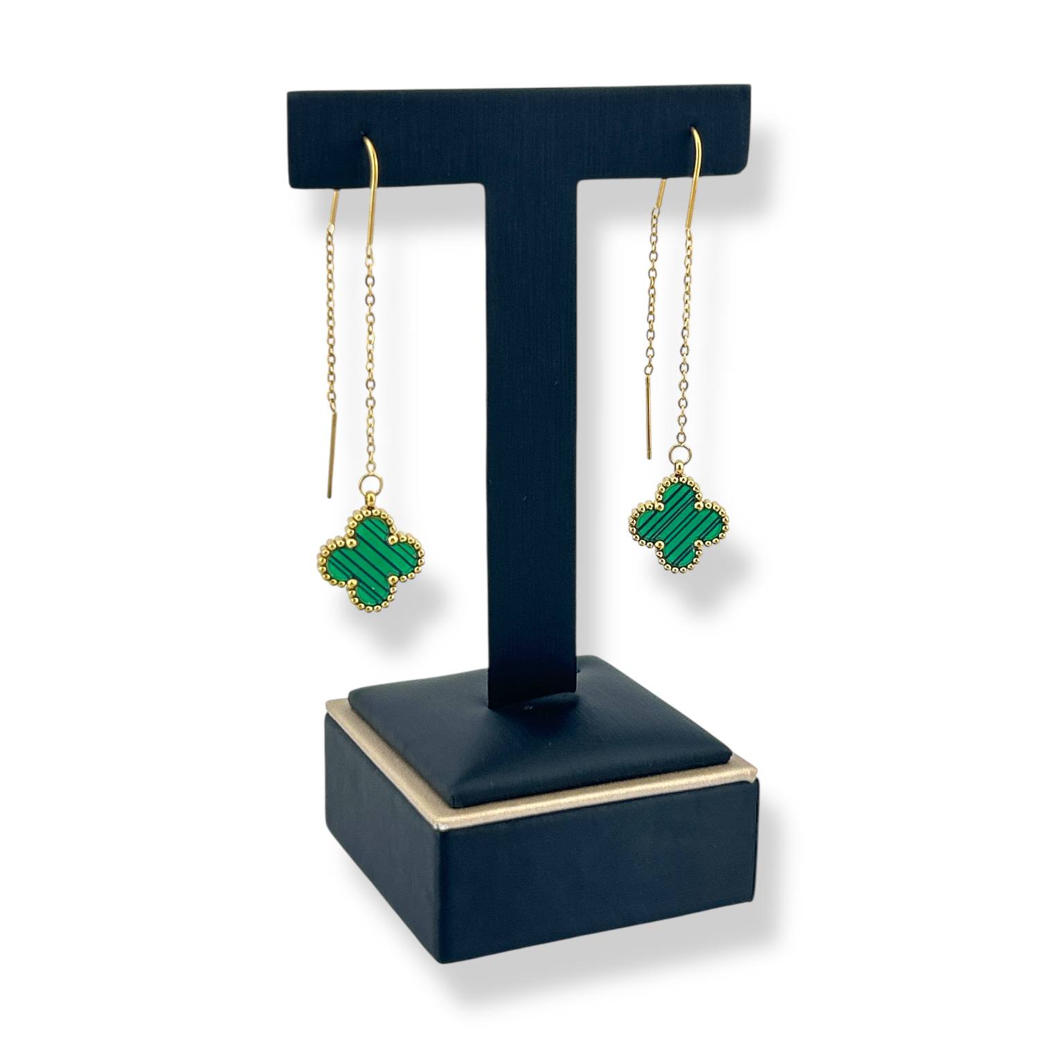 Clover Threader Earrings – Black, White & Green