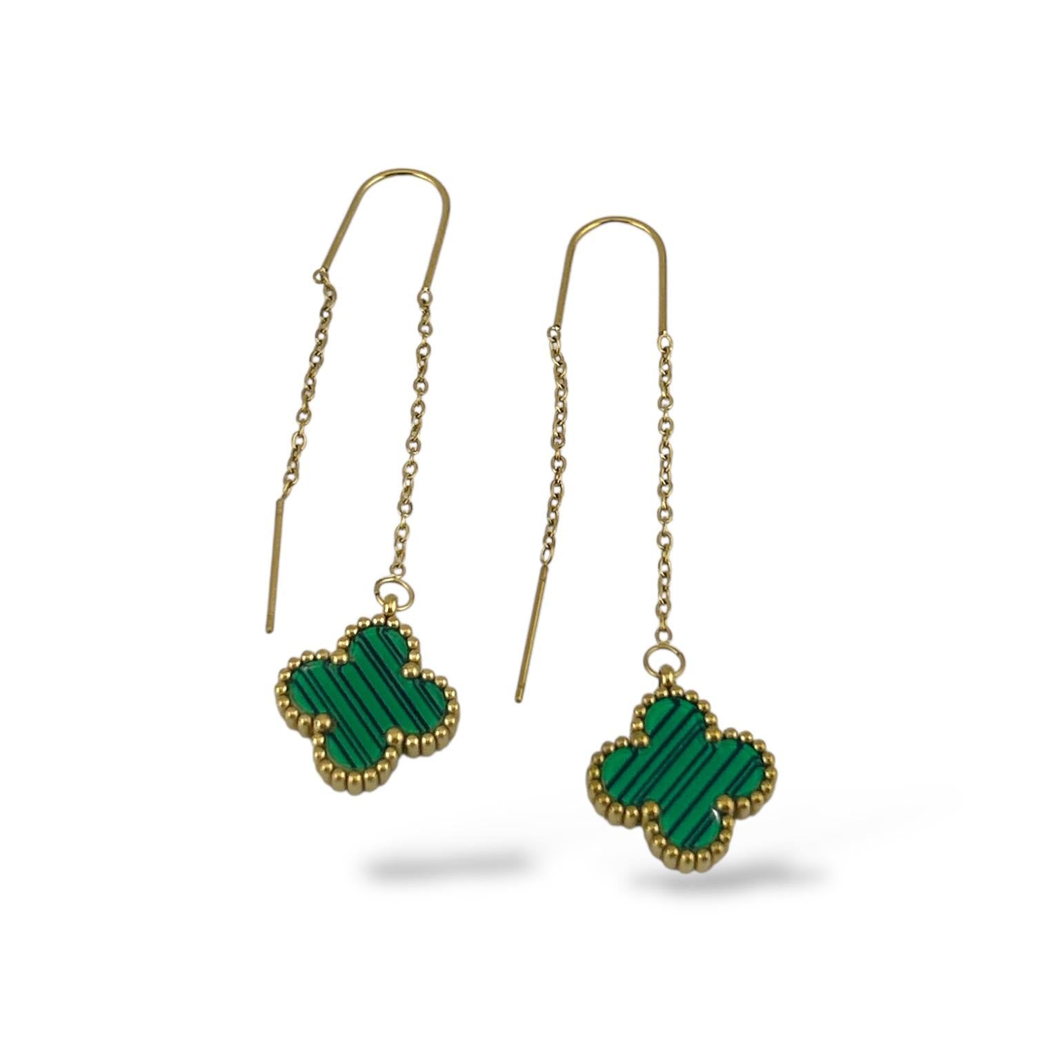 Clover Threader Earrings – Black, White & Green