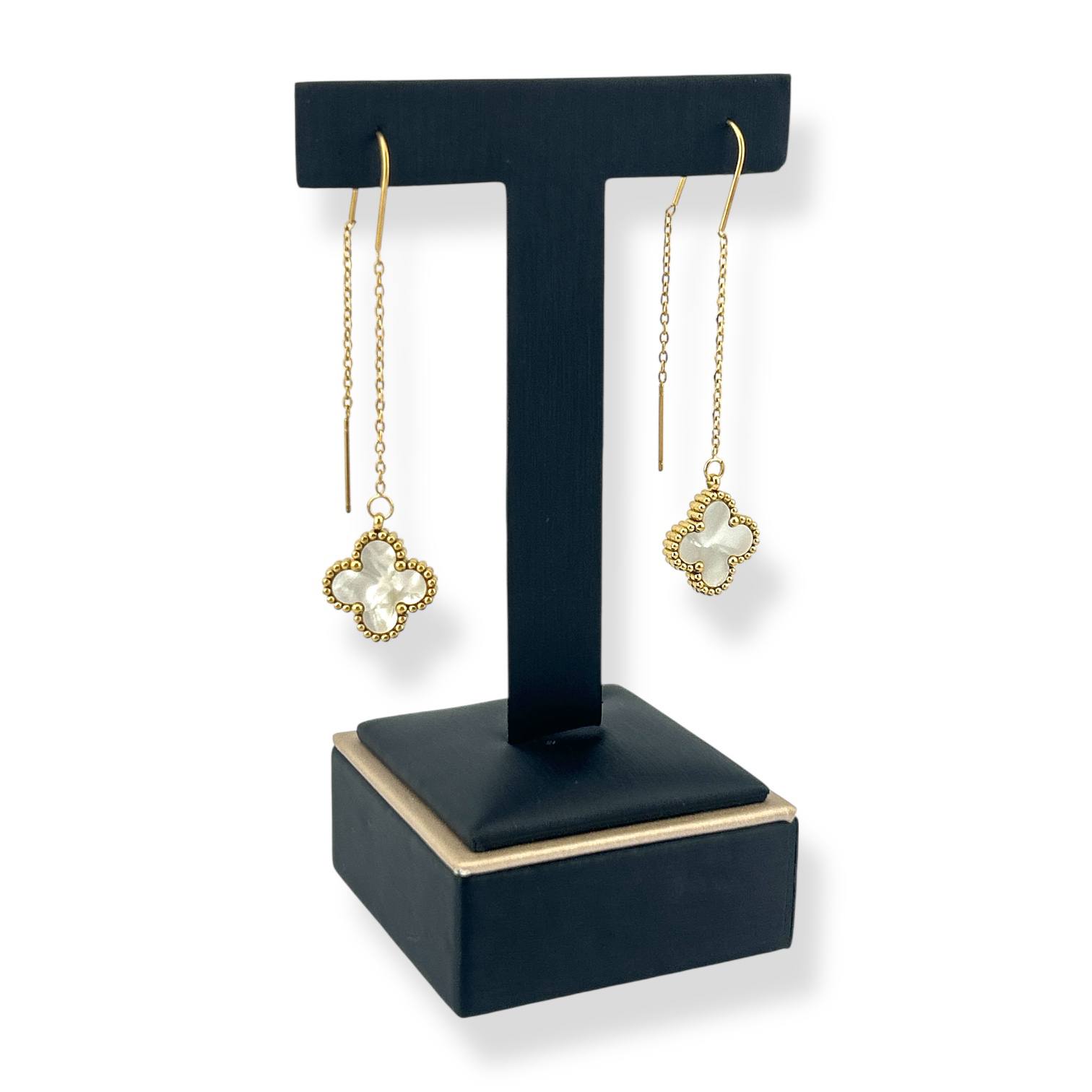 Clover Threader Earrings – Black, White & Green