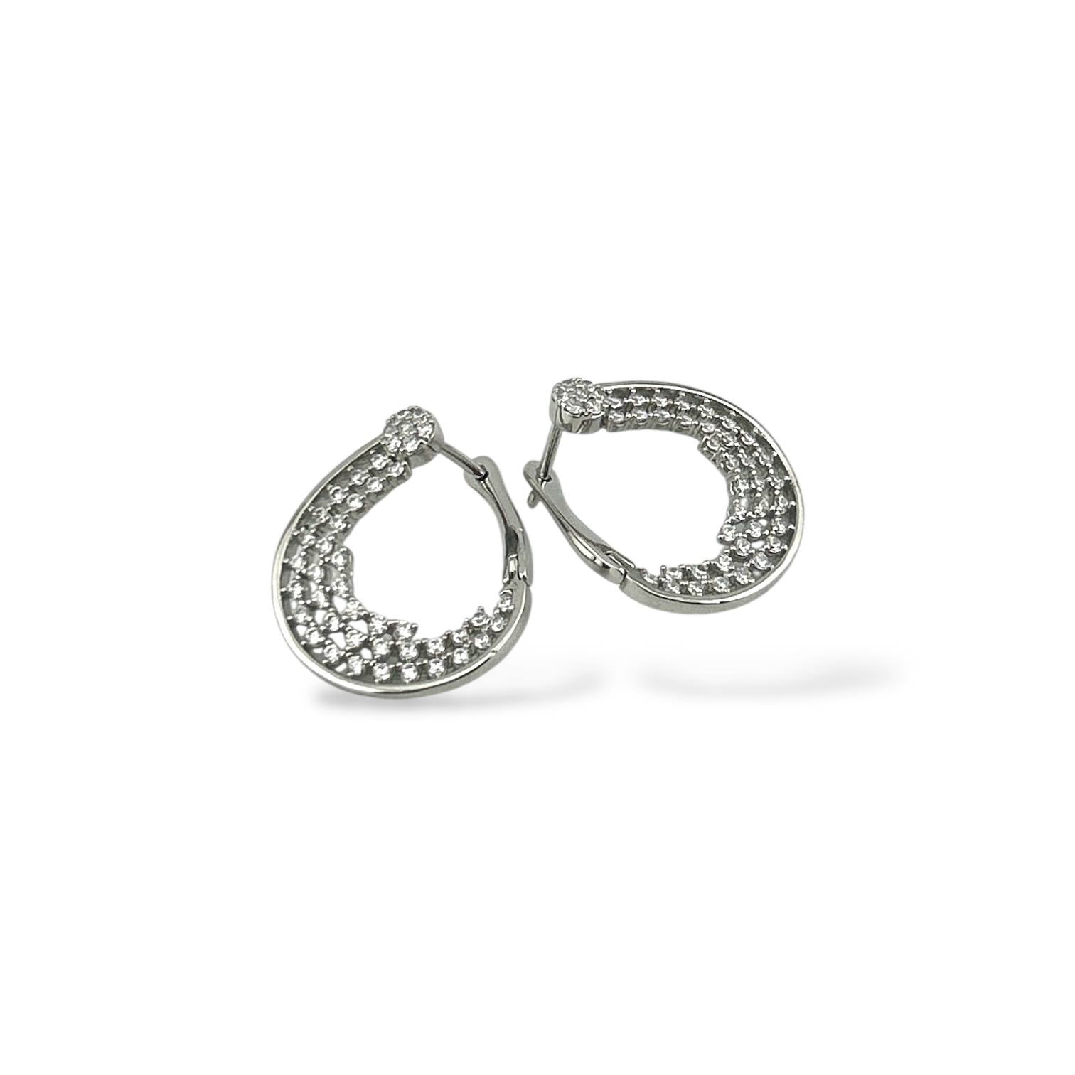 Silver Crystal Teardrop Hoop Earrings