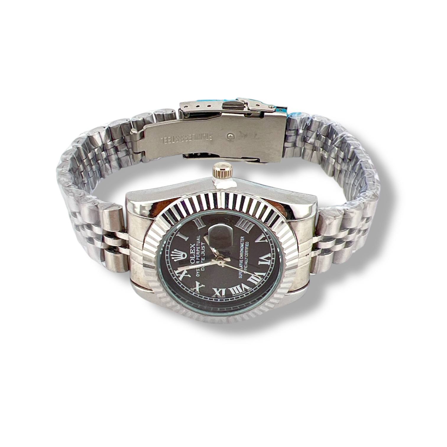 Silver Elegance Women’s Watch – Black Roman Dial