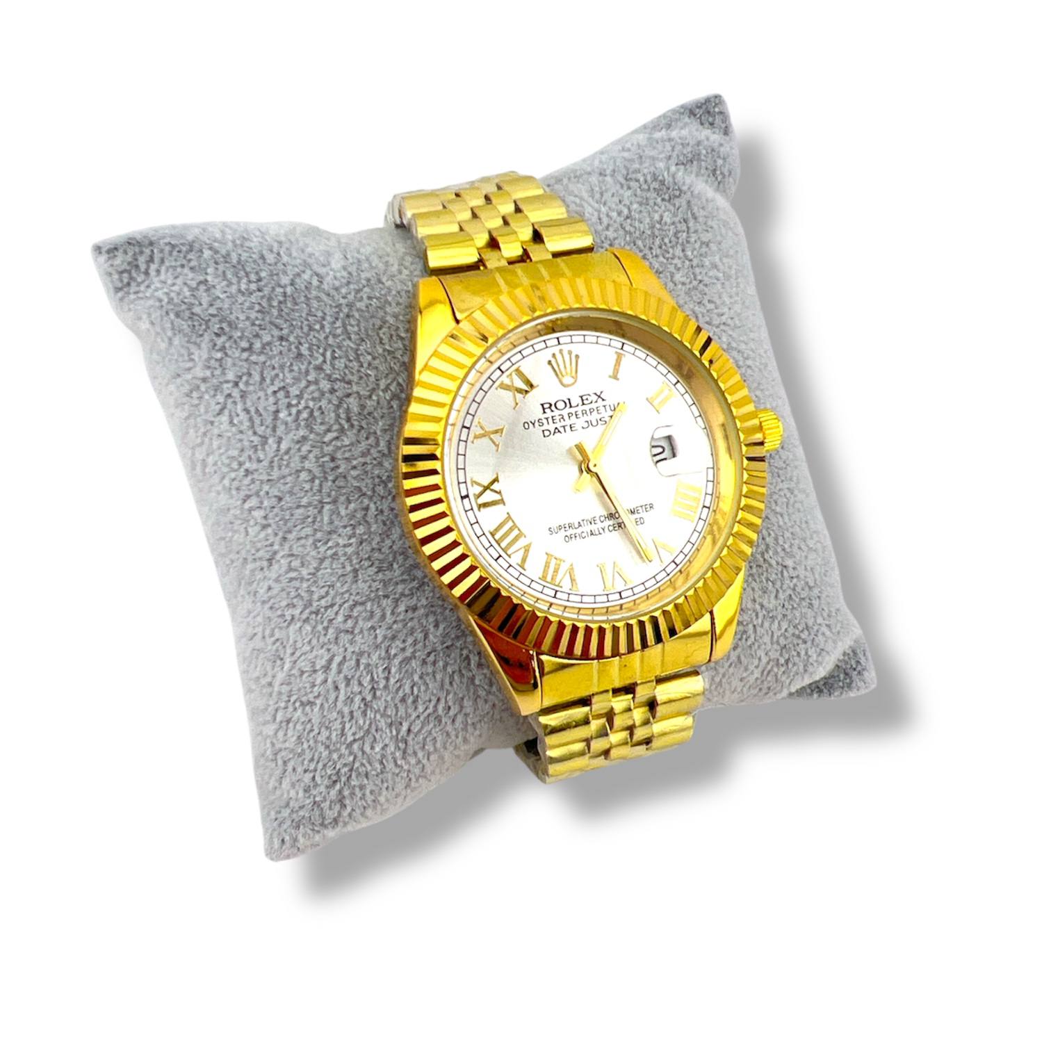 man Full Gold Luxury Watch – White Dial with Roman Numerals