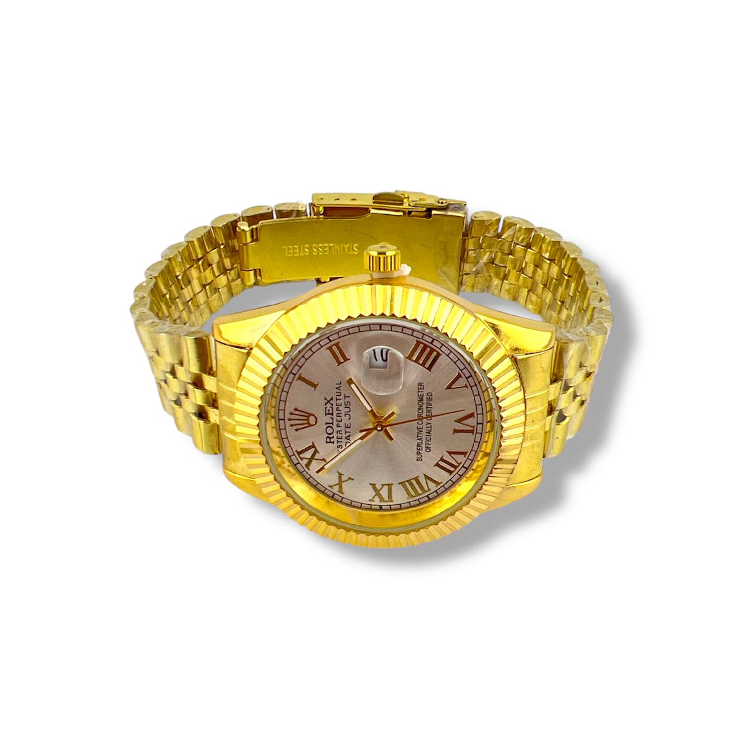 man Full Gold Luxury Watch – White Dial with Roman Numerals
